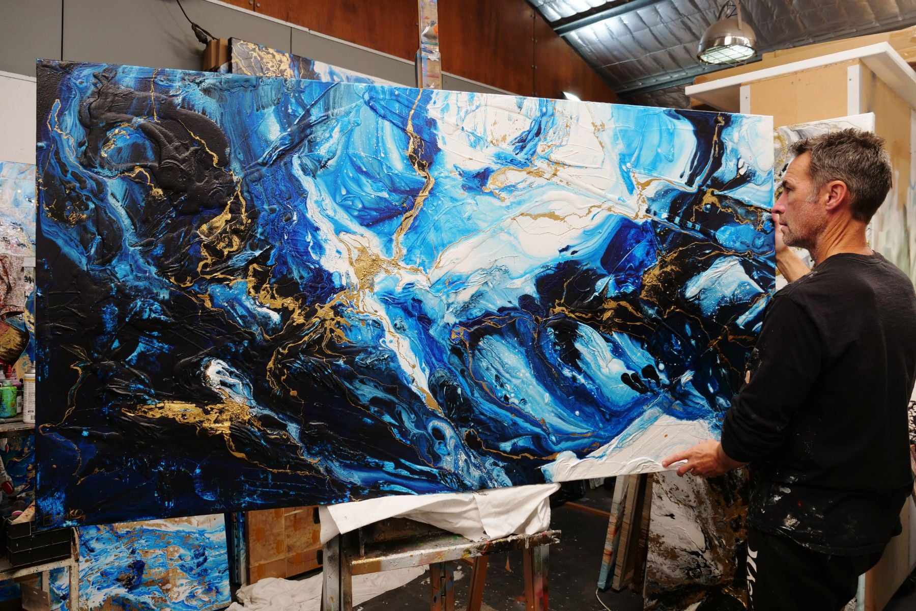 update alt-text with template Iced Golden Sapphire 190cm x 100cm Blue White Gold Textured Abstract Painting (SOLD)-Abstract-[Franko_Artist]-[The_Block]-[Dream_Homes]-[ideas]- [Grand_Designs]-Franklin Art Studio
