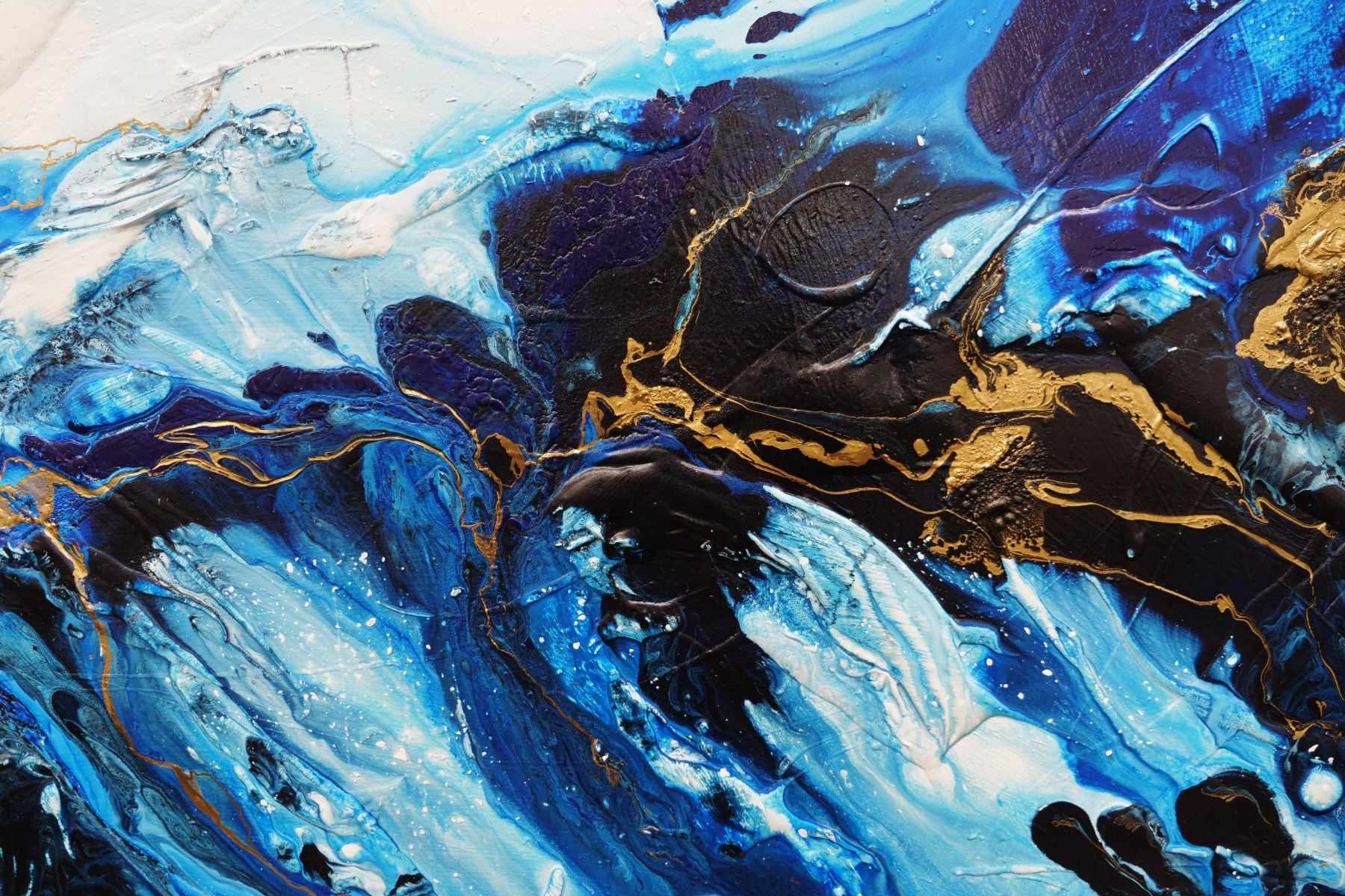 Iced Golden Sapphire 190cm x 100cm Blue White Gold Textured Abstract Painting (SOLD)