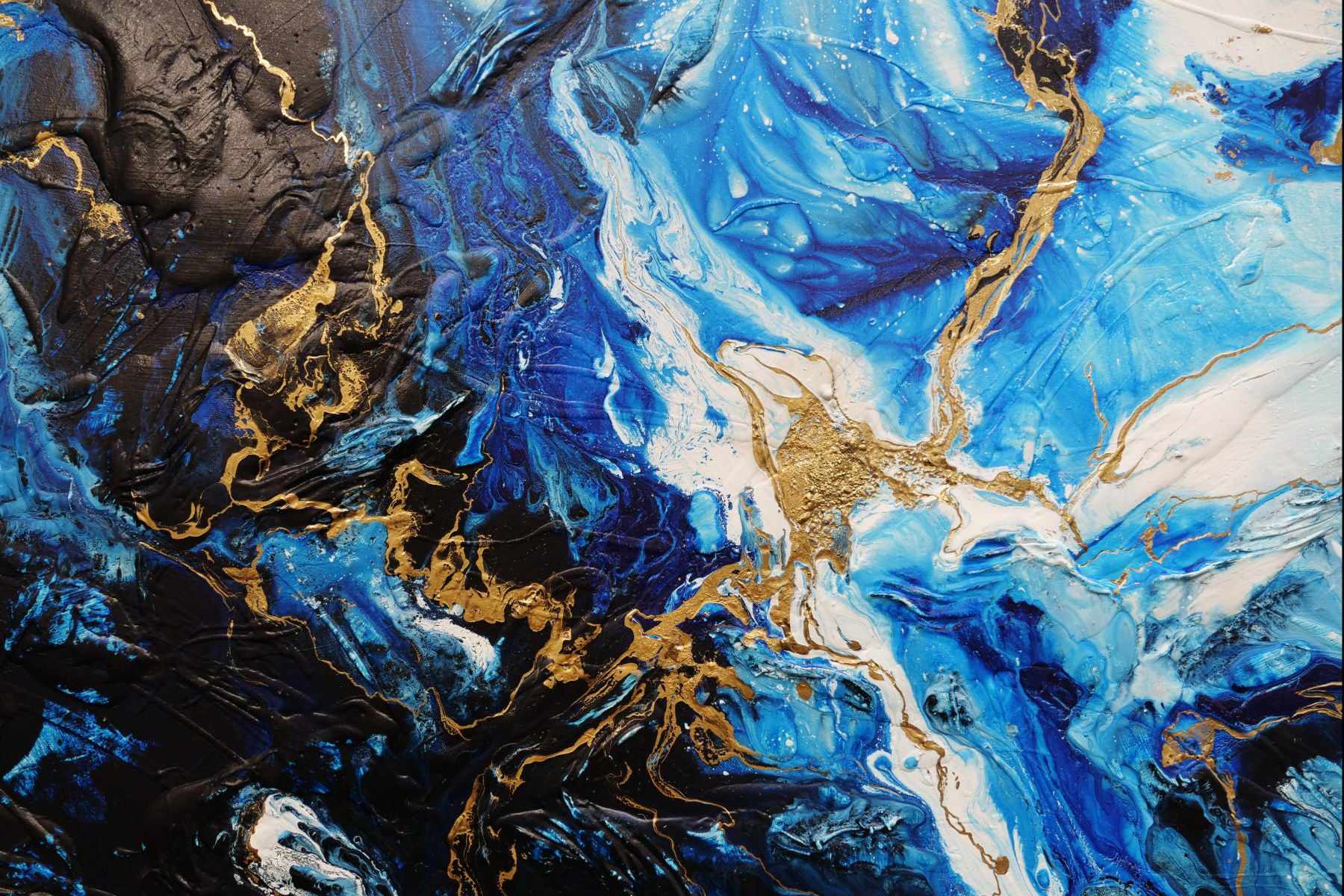Iced Golden Sapphire 190cm x 100cm Blue White Gold Textured Abstract Painting (SOLD)