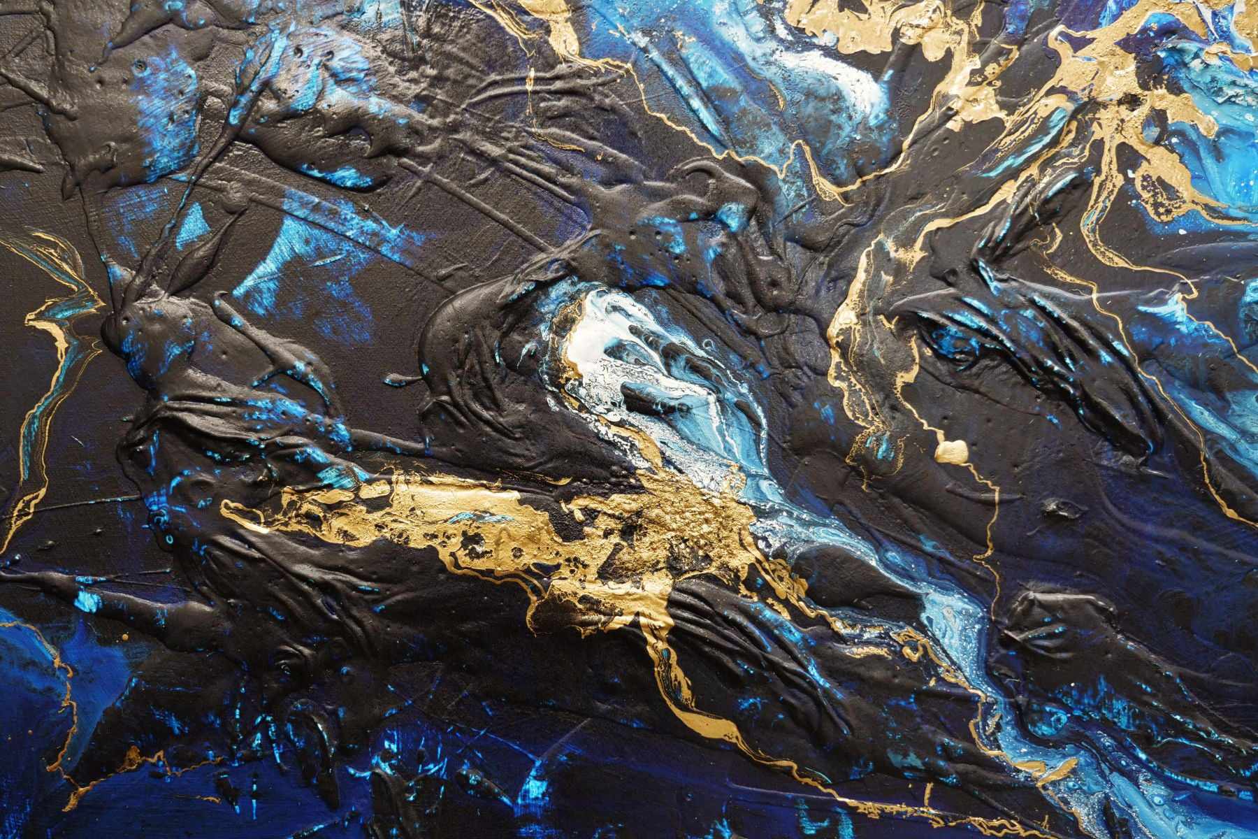 Iced Golden Sapphire 190cm x 100cm Blue White Gold Textured Abstract Painting (SOLD)