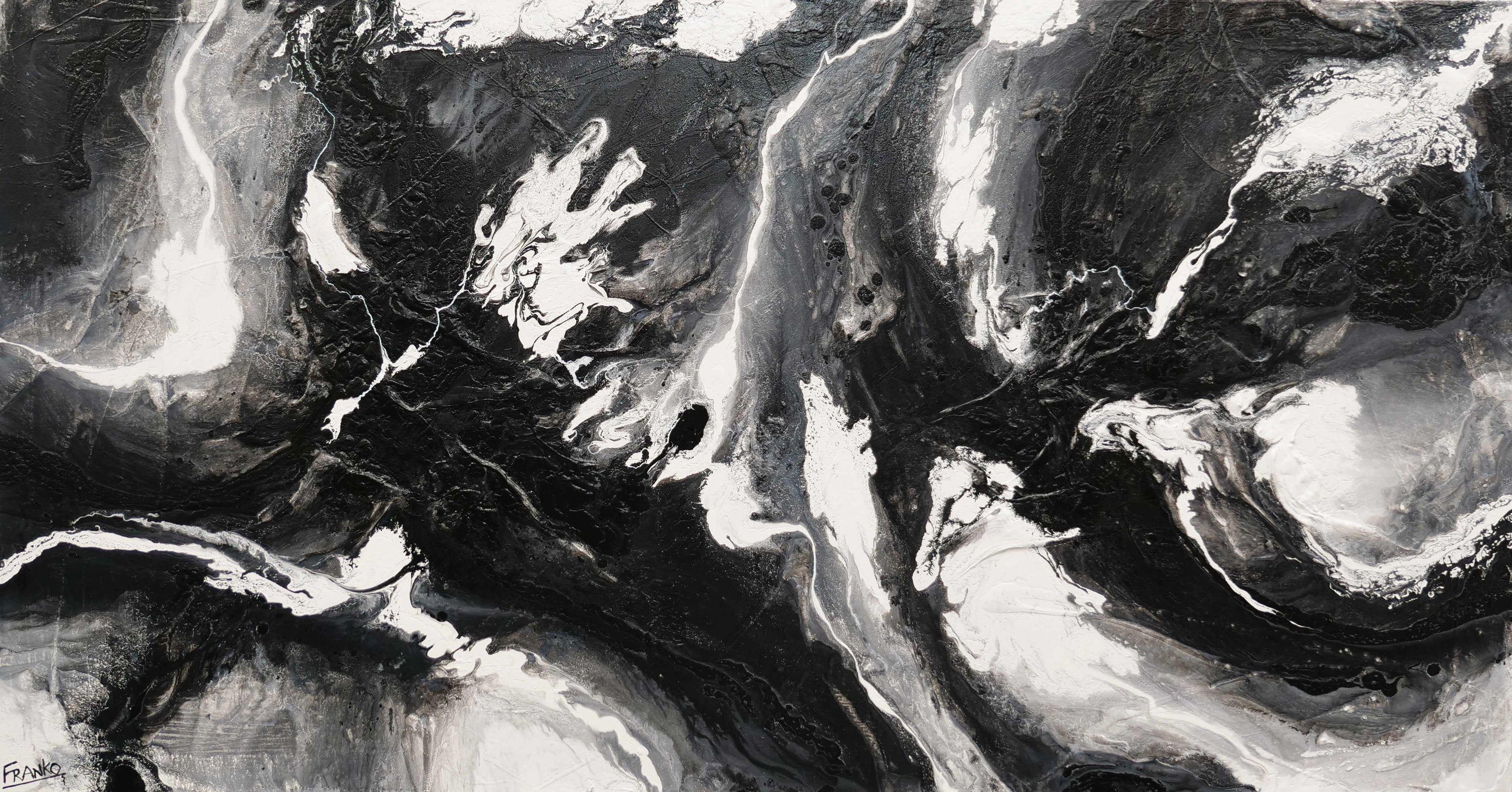 Iced Nero 190cm x 100cm Black White Textured Abstract Painting (SOLD)-Abstract-[Franko_Artist]-[Australian_artist]-[Gold_Coast]-[Brisbane]-[modern]-[contemporary]-[original]-[Large_artwork]-Franklin Art Studio