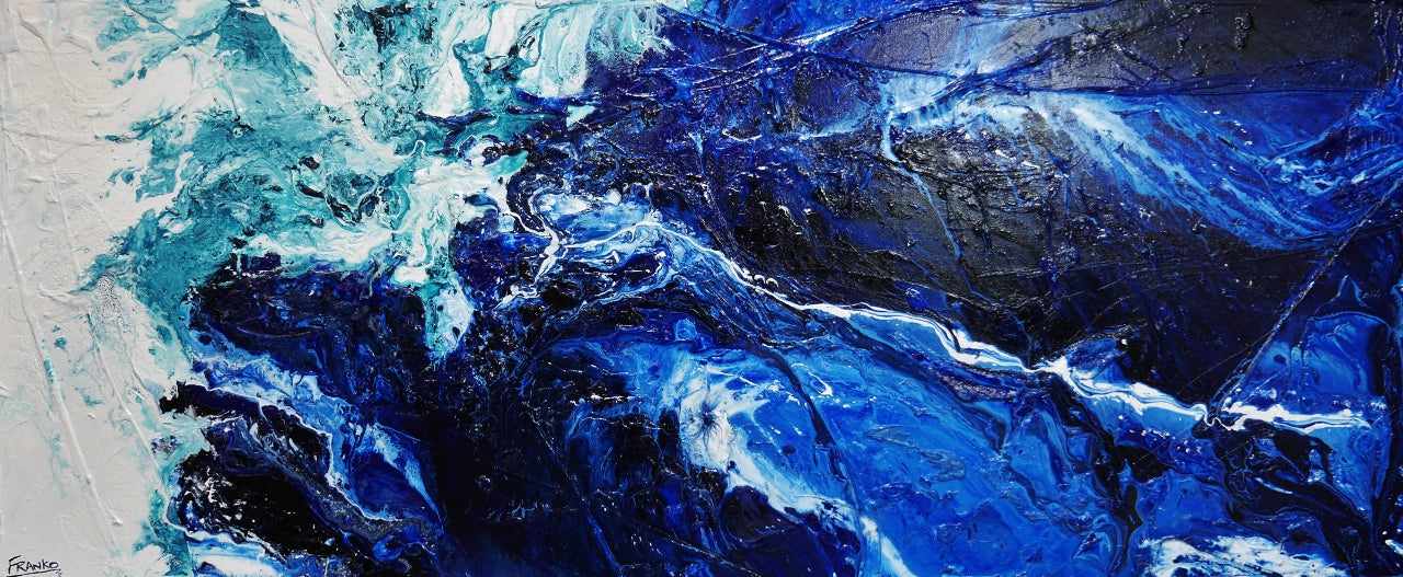 Iceland 240cm x 100cm Blue White Textured Abstract Painting (SOLD)-Abstract-[Franko_Artist]-[Australian_artist]-[Gold_Coast]-[Brisbane]-[modern]-[contemporary]-[original]-[Large_artwork]-Franklin Art Studio