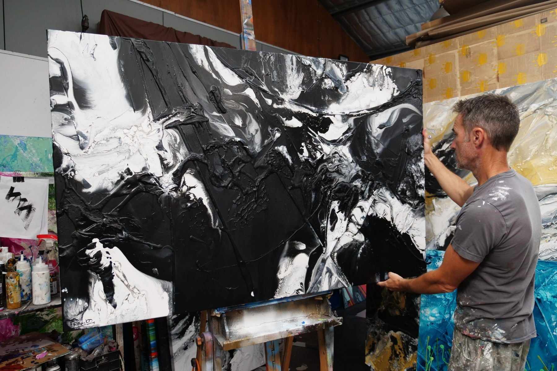Illicit Noir 160cm x 100cm White Black Textured Abstract Painting (SOLD)-Abstract-[Franko_Artist]-[The_Block]-[Dream_Homes]-[ideas]- [Grand_Designs]-Franklin Art Studio