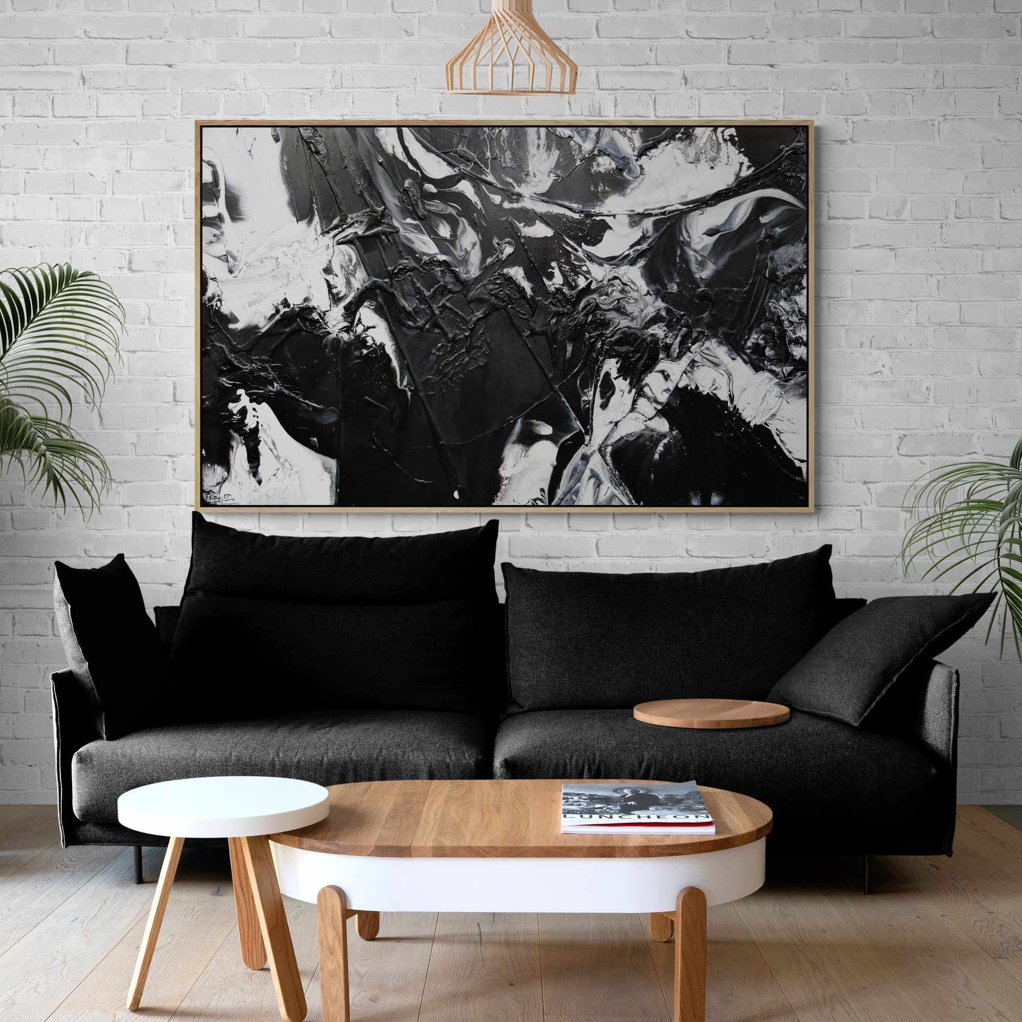 Illicit Noir 160cm x 100cm White Black Textured Abstract Painting (SOLD)-Abstract-[Franko_Artist]-[The_Block]-[Dream_Homes]-[ideas]-[Grand_Designs]-[Art_Lover]-Franklin Art Studio