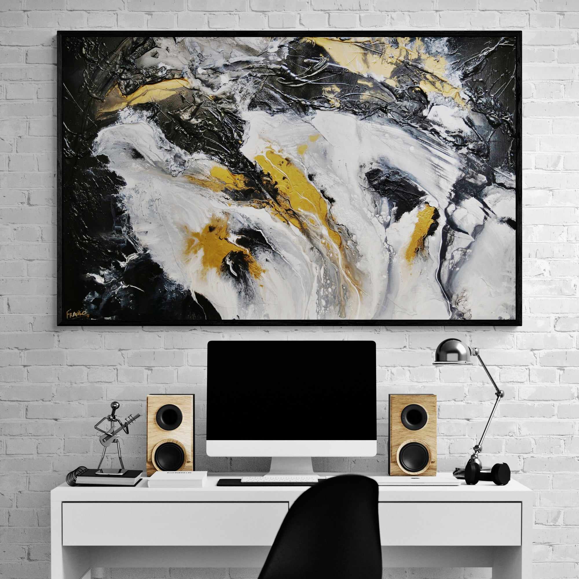 Imperial Bullion 160cm x 100cm Gold White Black Textured Abstract Painting (SOLD)-Abstract-[Franko]-[Australian]-[Popular]-[Best Selling]-Franklin Art Studio
