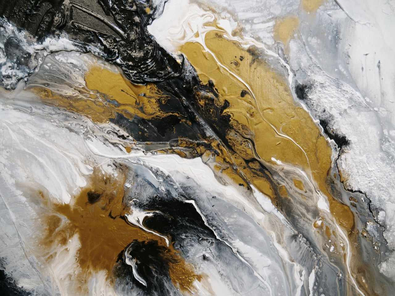 Imperial Bullion 160cm x 100cm Gold White Black Textured Abstract Painting (SOLD)