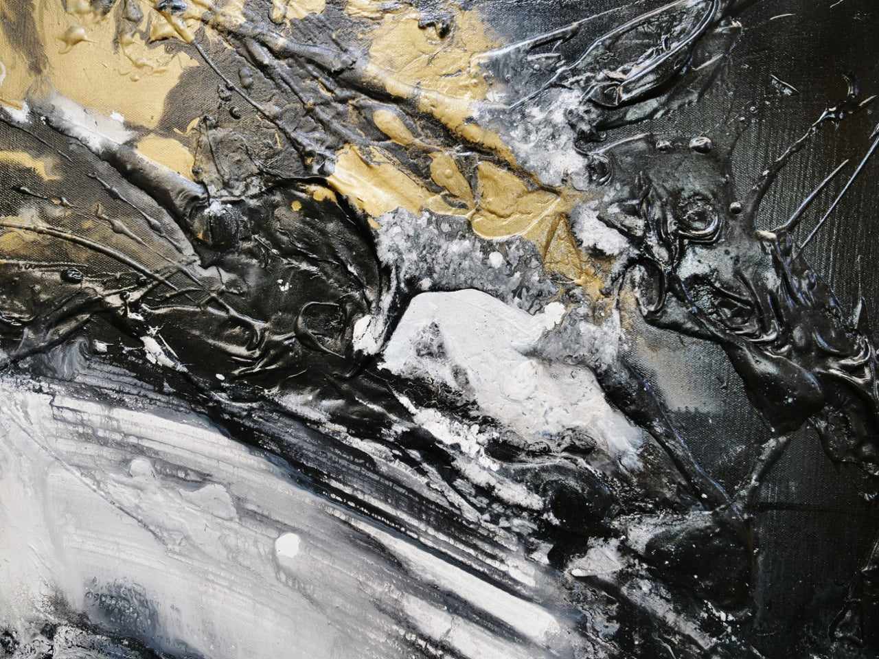 Imperial Bullion 160cm x 100cm Gold White Black Textured Abstract Painting (SOLD)