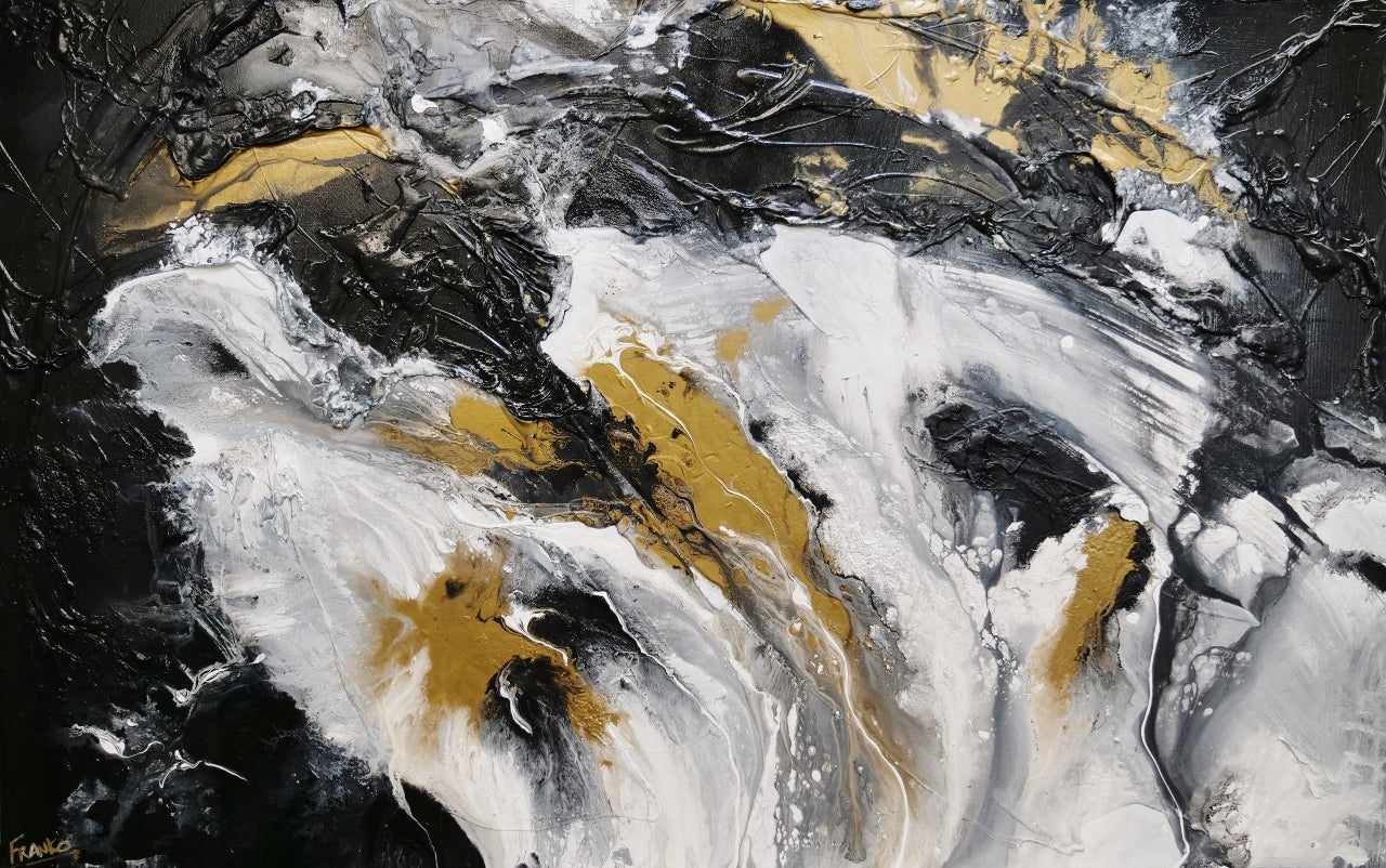 Imperial Bullion 160cm x 100cm Gold White Black Textured Abstract Painting (SOLD)-Abstract-[Franko_Artist]-[Australian_artist]-[Gold_Coast]-[Brisbane]-[modern]-[contemporary]-[original]-[Large_artwork]-Franklin Art Studio