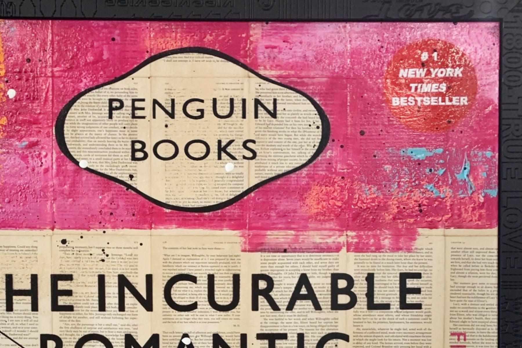 Incurable 75cm x 100cm The Incurable Romantic Urban Pop Book Club Painting With Custom Etched Frame-book club-[Franko]-[Artist]-[Australia]-[Painting]-Franklin Art Studio
