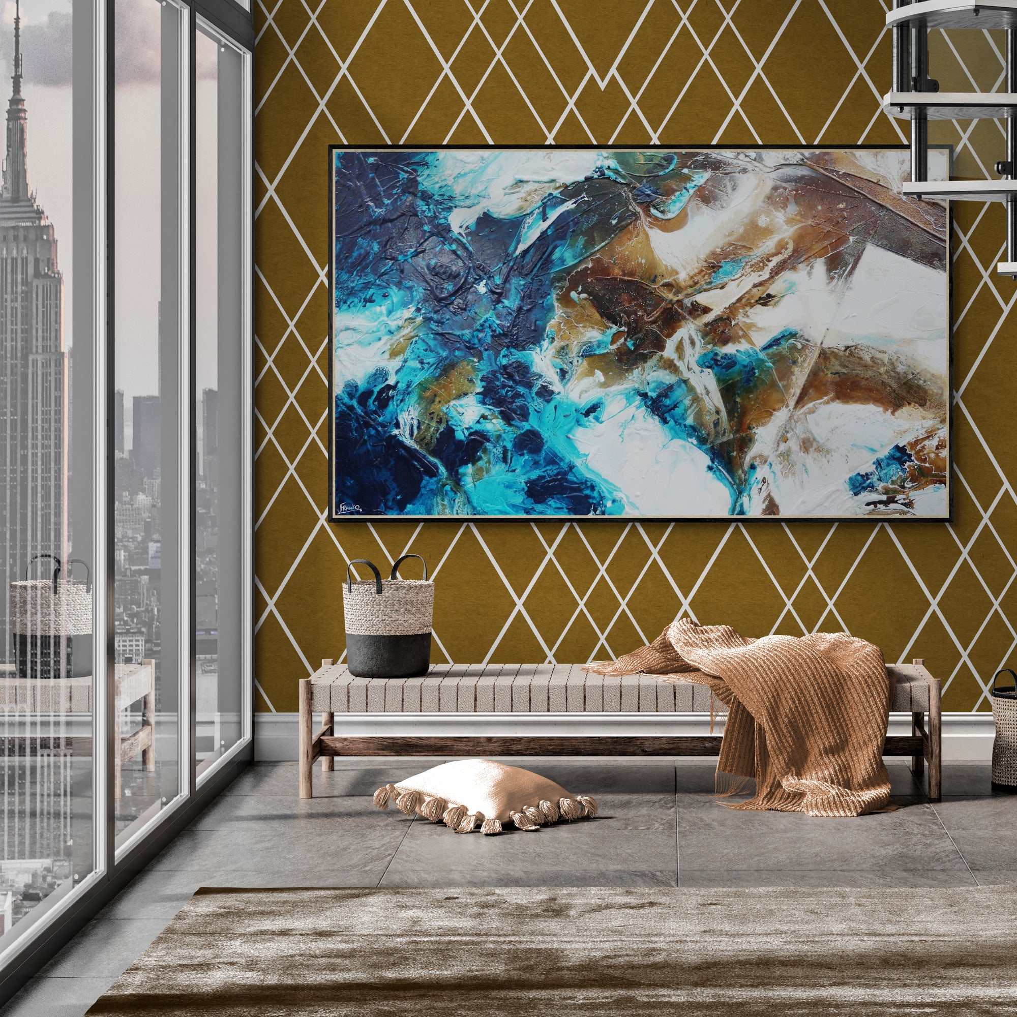 Southern Charm 200cm x 120cm Turquoise Rusts White Textured Abstract Painting (SOLD)-Abstract-[Franko_Artist]-[The_Block]-[Dream_Homes]-[ideas]-[Grand_Designs]-[Art_Lover]-Franklin Art Studio
