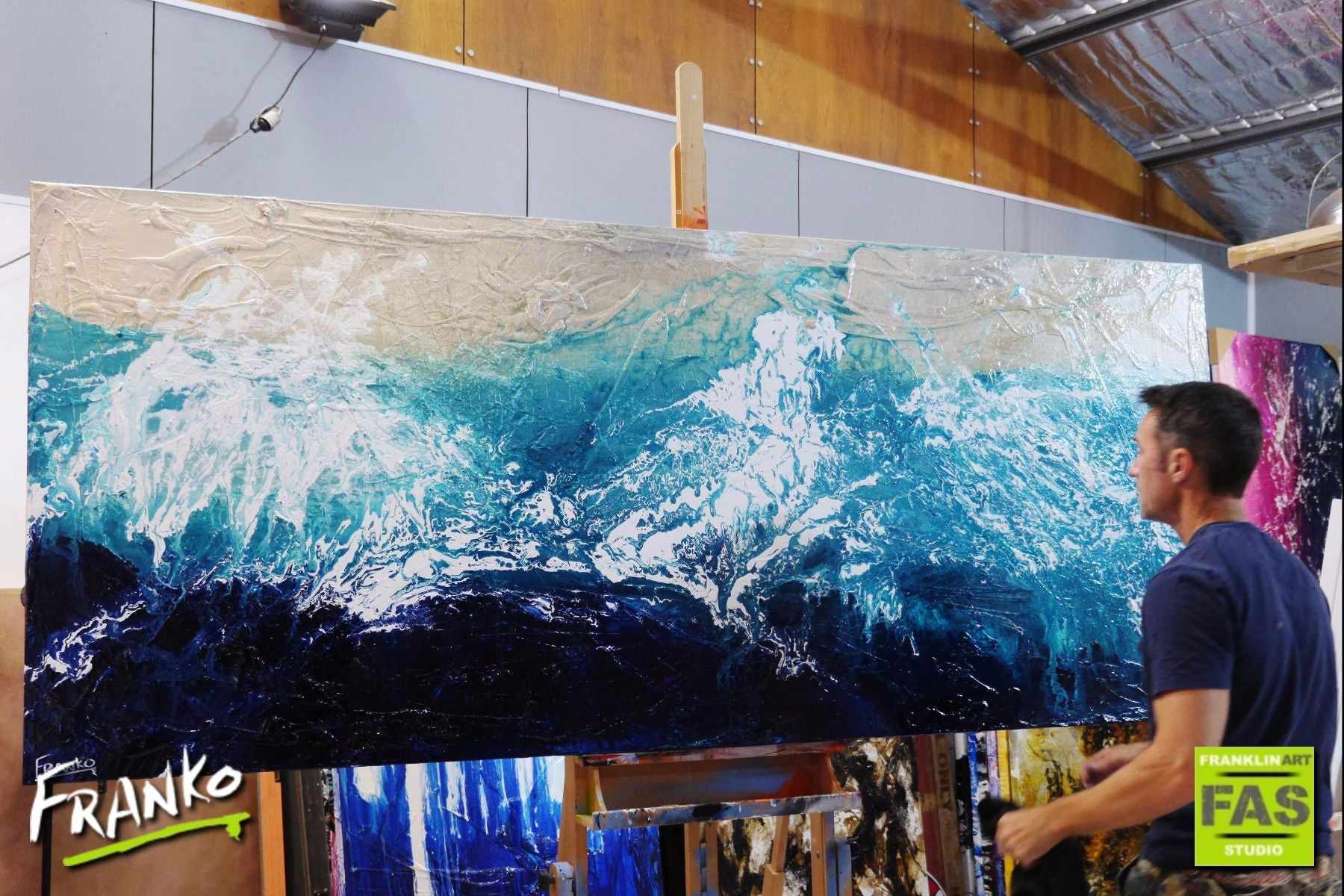 Infused Beach Wash 240cm x 100cm Blue Abstract Painting (SOLD)-abstract-[Franko_Artist]-[The_Block]-[Dream_Homes]-[ideas]- [Grand_Designs]-Franklin Art Studio