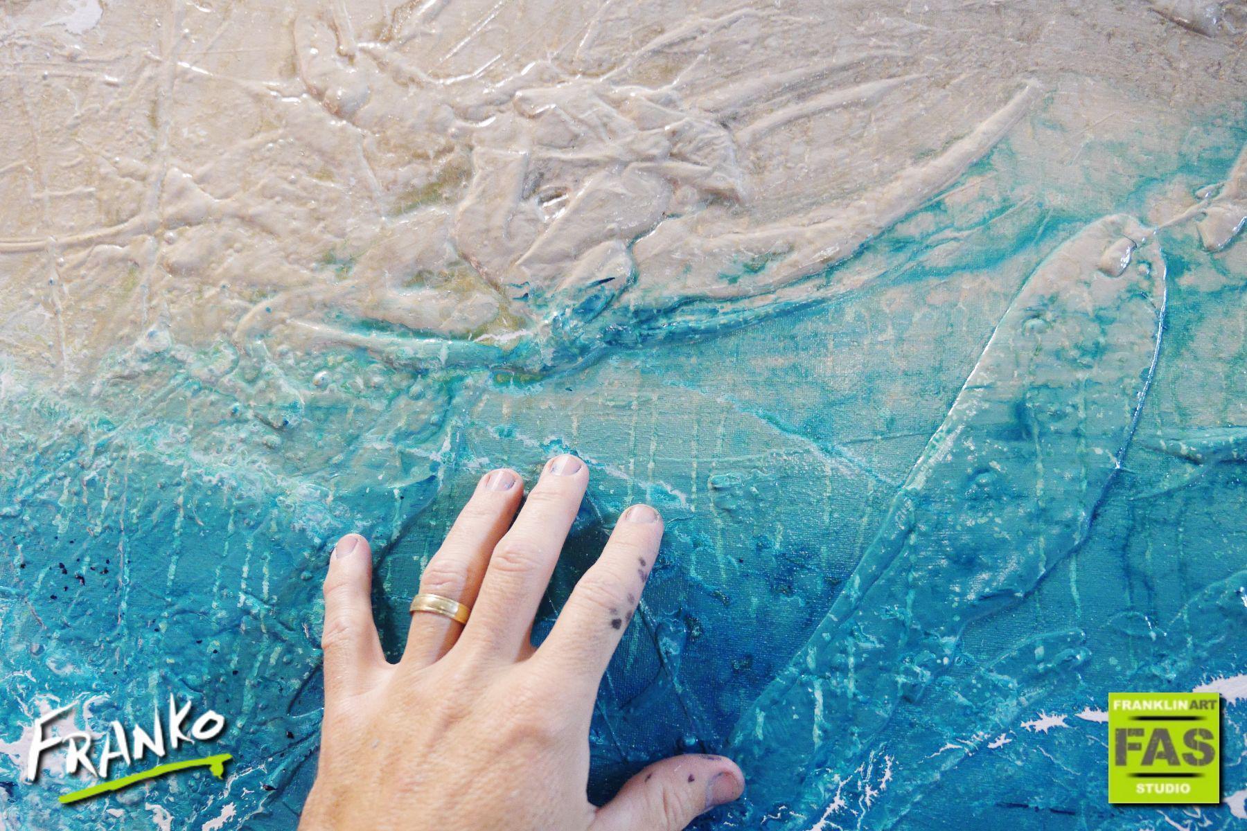Blue Large abstract painting ocean beach closeup 1