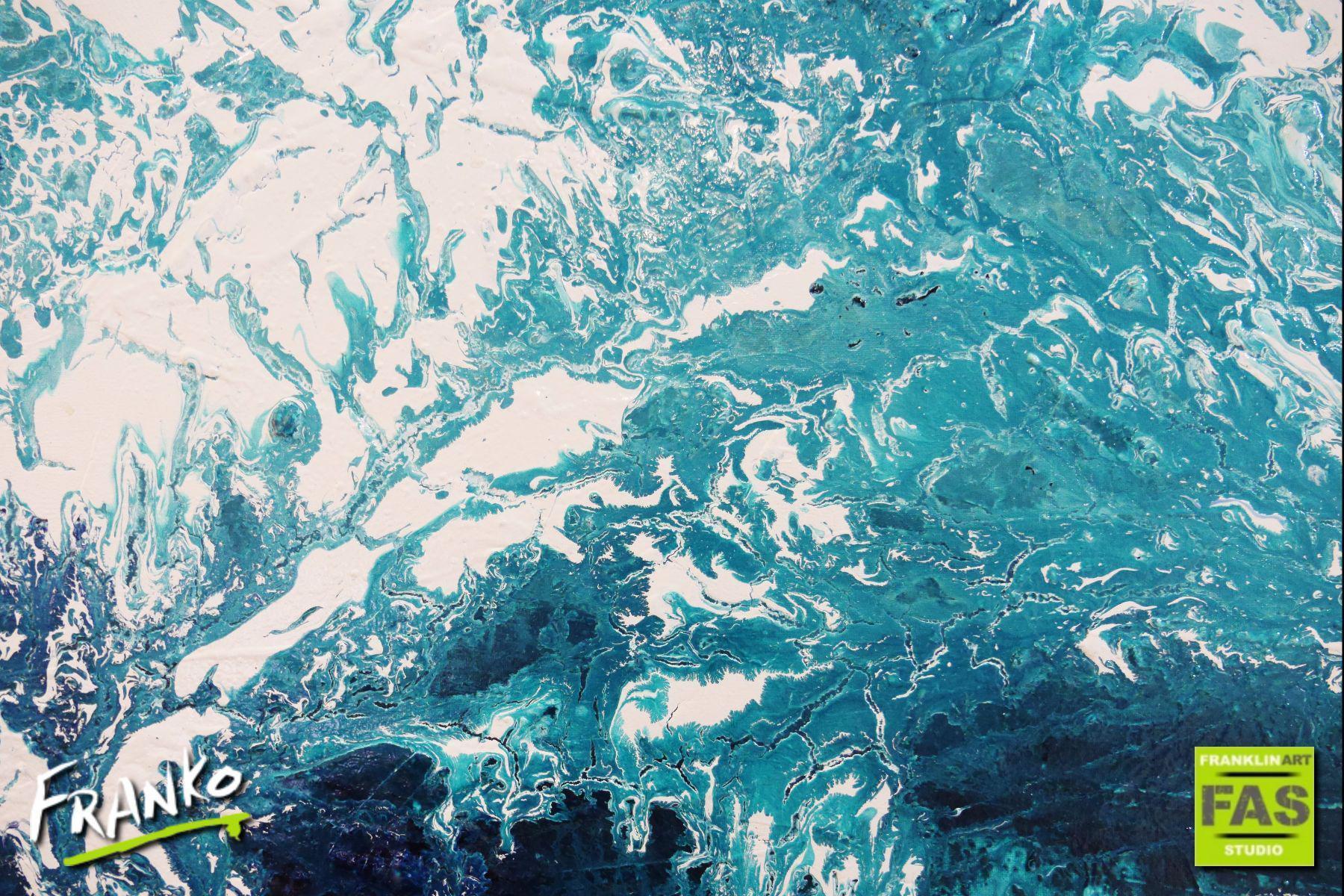 Blue Large abstract painting ocean beach closeup 2