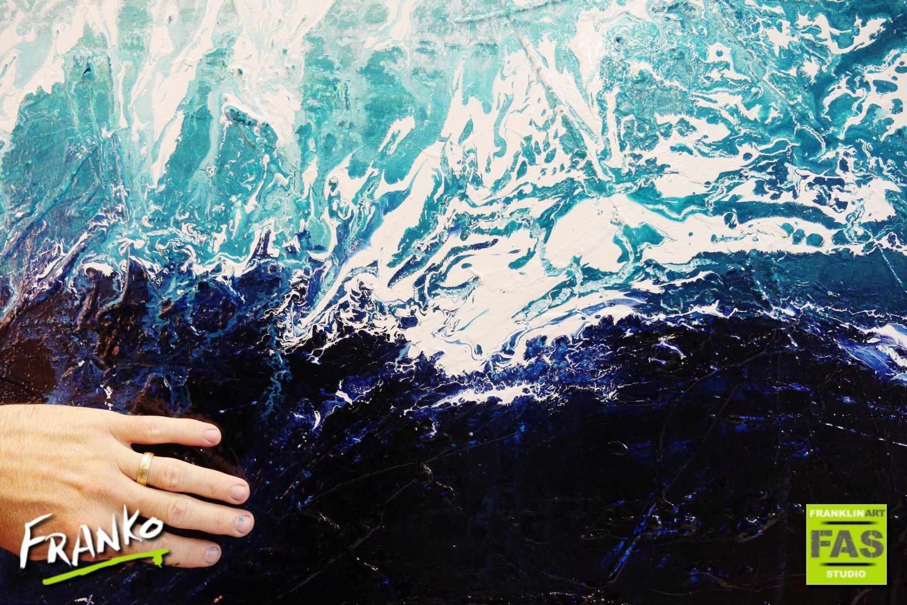 Infused Beach Wash 240cm x 100cm Blue Abstract Painting (SOLD)-abstract-[Franko]-[Artist]-[Australia]-[Painting]-Franklin Art Studio