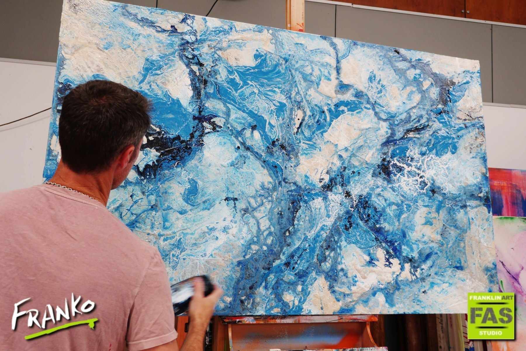 Infused Blue Love Bomb 160cm x 100cm White Blue Abstract Painting (SOLD)-abstract-[Franko_Artist]-[The_Block]-[Dream_Homes]-[ideas]- [Grand_Designs]-Franklin Art Studio