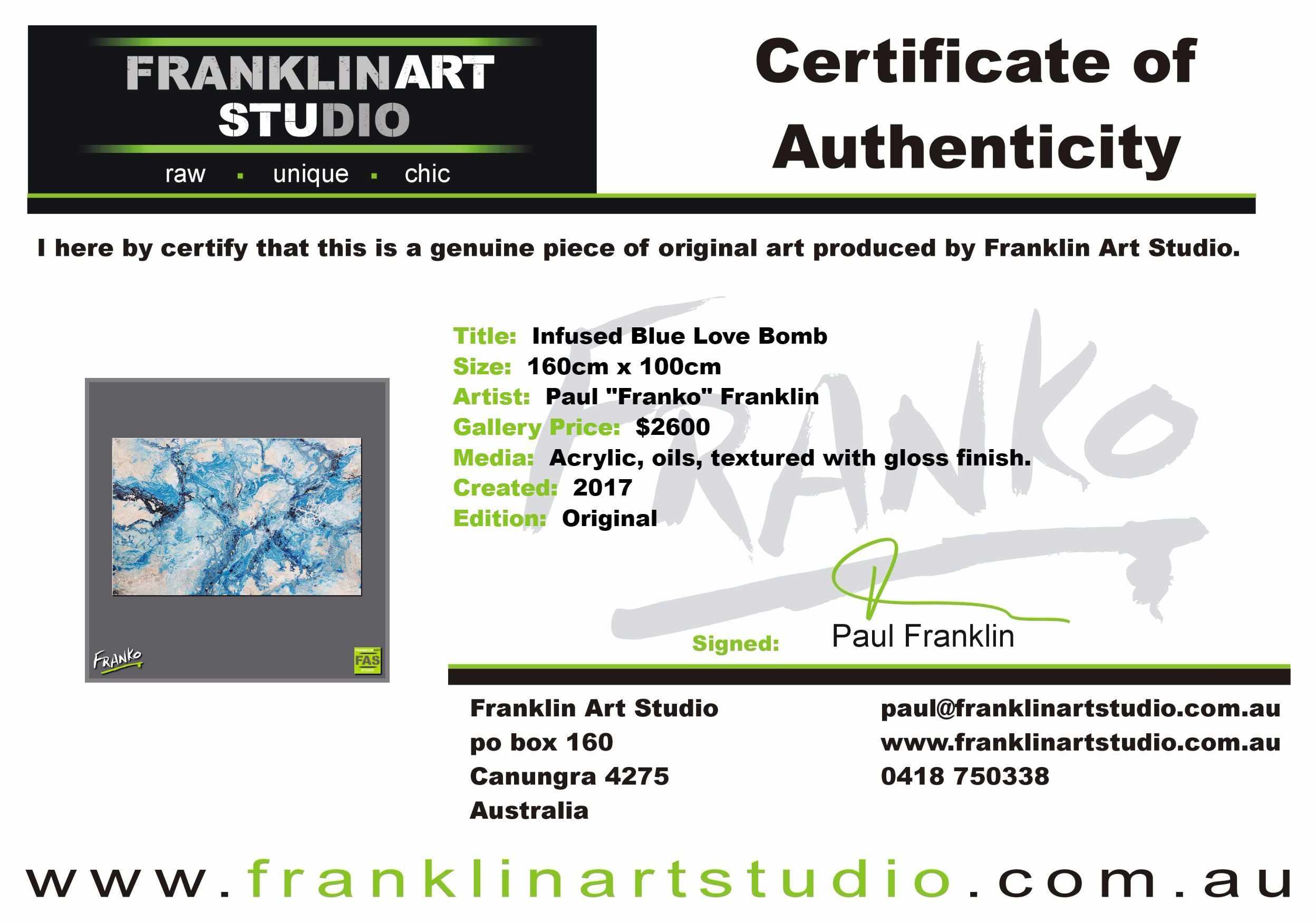 Infused Blue Love Bomb 160cm x 100cm White Blue Abstract Painting (SOLD)-abstract-[Franko_Artist]-[The_Block]-[Dream_Homes]-[ideas]-[Grand_Designs]-[Art_Lover]-Franklin Art Studio