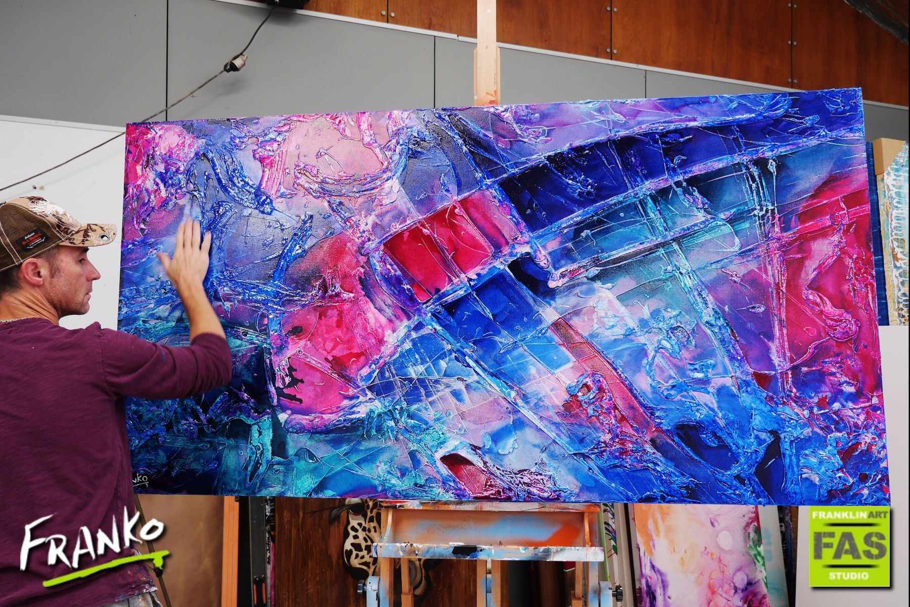Infused Ink Romance 190cm x 100cm Blue Pink Purple Abstract Painting (SOLD)-abstract-[Franko_Artist]-[The_Block]-[Dream_Homes]-[ideas]- [Grand_Designs]-Franklin Art Studio