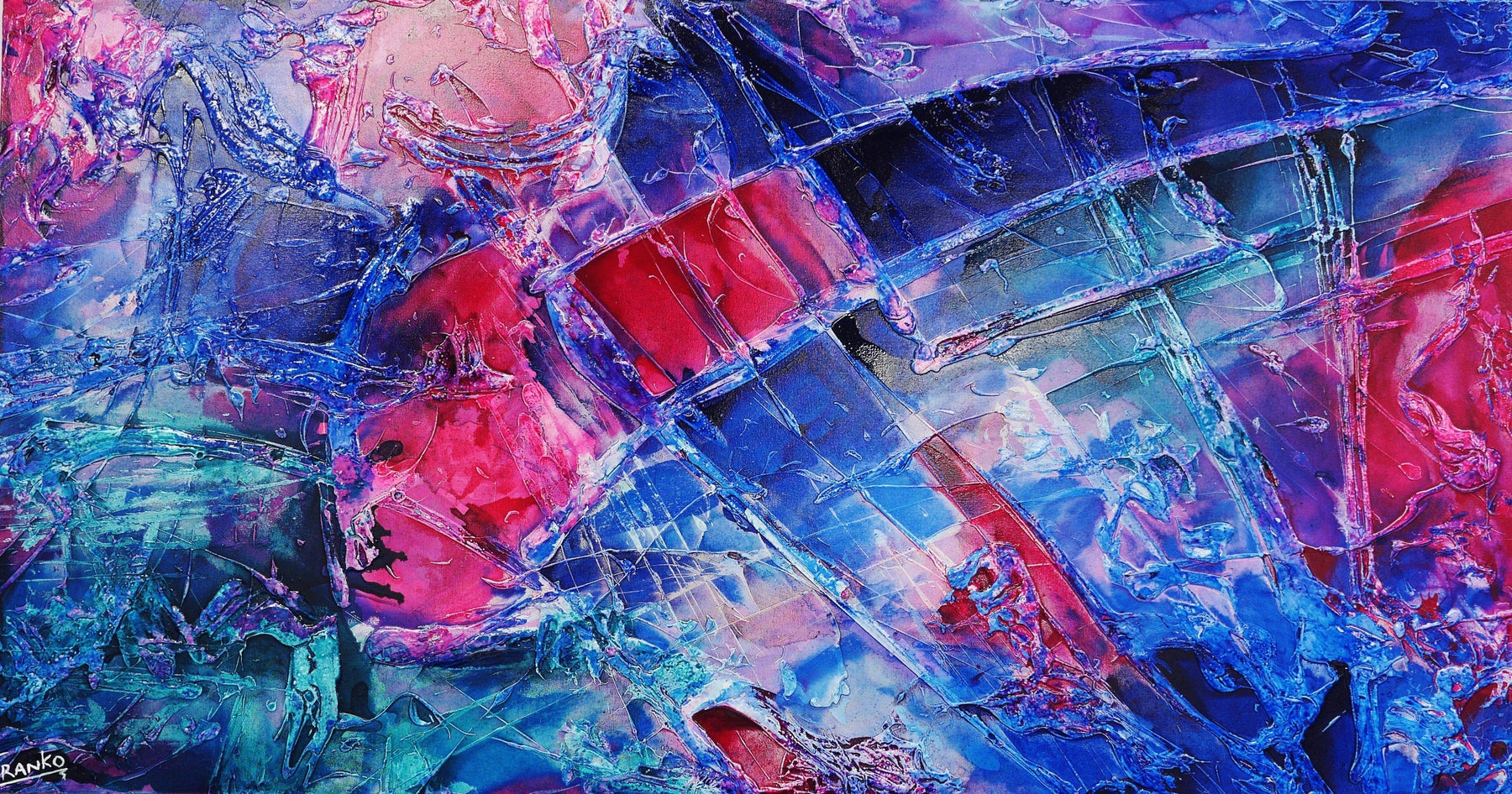Infused Ink Romance 190cm x 100cm Blue Pink Purple Abstract Painting (SOLD)-abstract-[Franko_Artist]-[Australian_artist]-[Gold_Coast]-[Brisbane]-[modern]-[contemporary]-[original]-[Large_artwork]-Franklin Art Studio