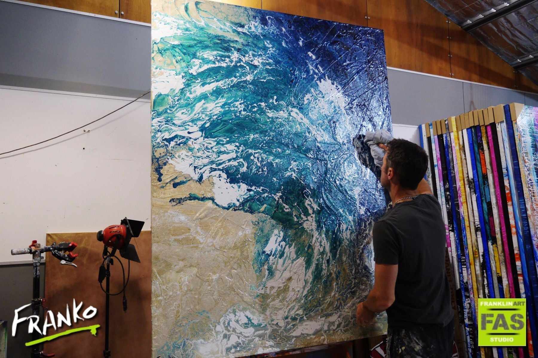 Infused Reef 140cm x 180cm Blue White Creme Abstract Painting (SOLD)-abstract-[Franko_Artist]-[The_Block]-[Dream_Homes]-[ideas]- [Grand_Designs]-Franklin Art Studio