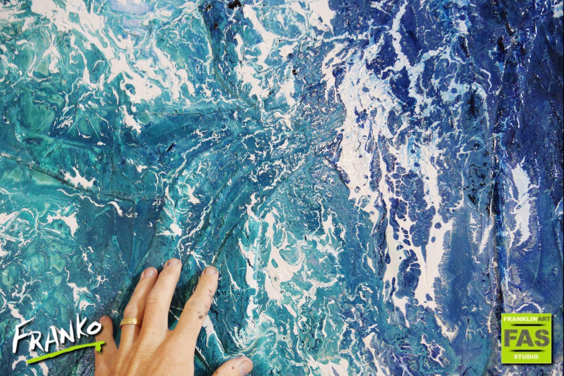 Infused Reef 140cm x 180cm Blue White Creme Abstract Painting (SOLD)