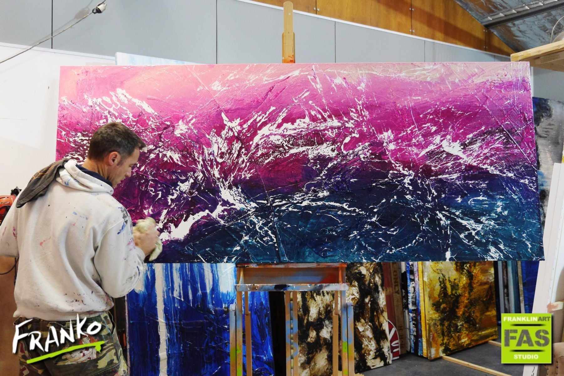 Infused White Paradise 240cm x 100cm Pink Blue White Abstract Painting (SOLD)-abstract-[Franko_Artist]-[The_Block]-[Dream_Homes]-[ideas]- [Grand_Designs]-Franklin Art Studio