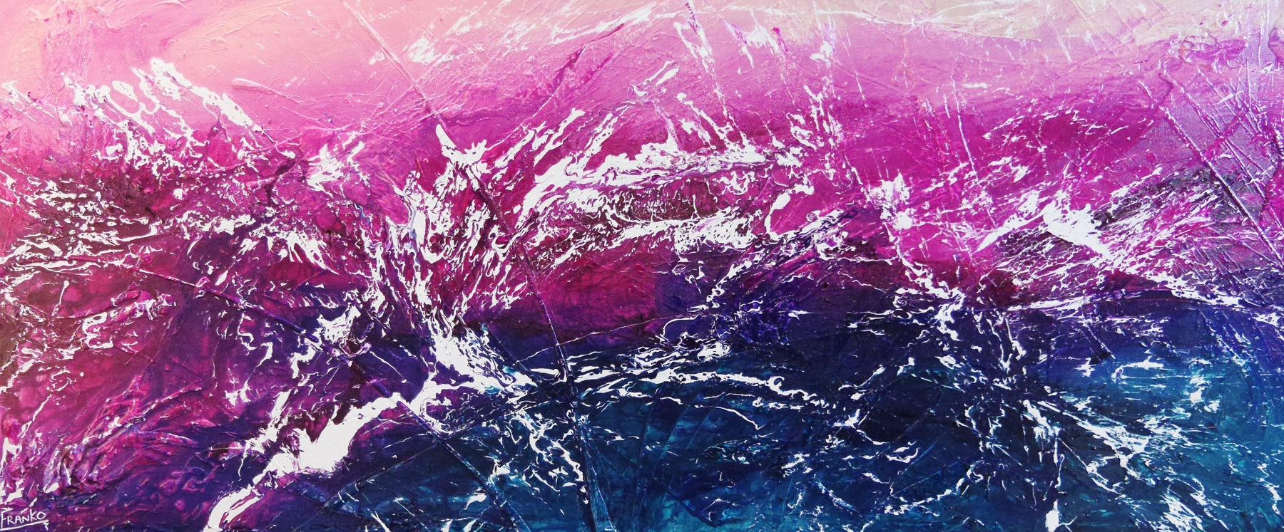 Infused White Paradise 240cm x 100cm Pink Blue White Abstract Painting (SOLD)-abstract-[Franko_Artist]-[Australian_artist]-[Gold_Coast]-[Brisbane]-[modern]-[contemporary]-[original]-[Large_artwork]-Franklin Art Studio