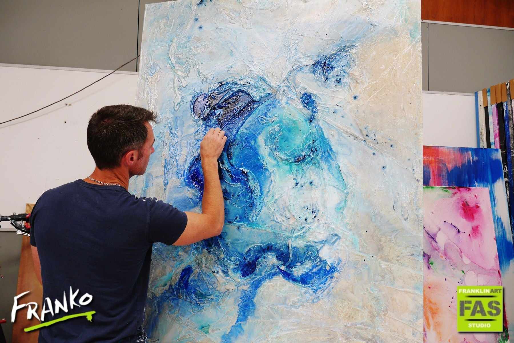 Ink Blue Infusion 120cm x 150cm White Blue Abstract Painting (SOLD)-abstract-[Franko_Artist]-[The_Block]-[Dream_Homes]-[ideas]- [Grand_Designs]-Franklin Art Studio