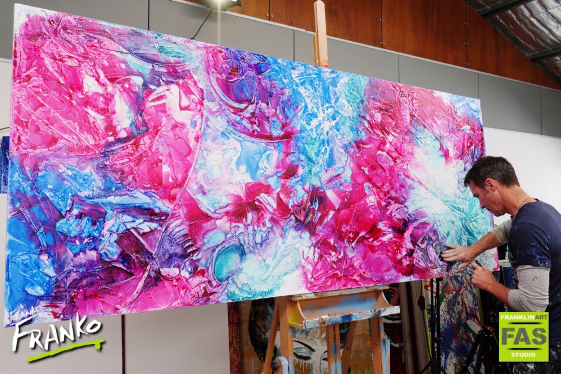 Ink Jazz 240cm x 100cm Pink Blue Abstract Painting (SOLD)-abstract-[Franko_Artist]-[The_Block]-[Dream_Homes]-[ideas]- [Grand_Designs]-Franklin Art Studio