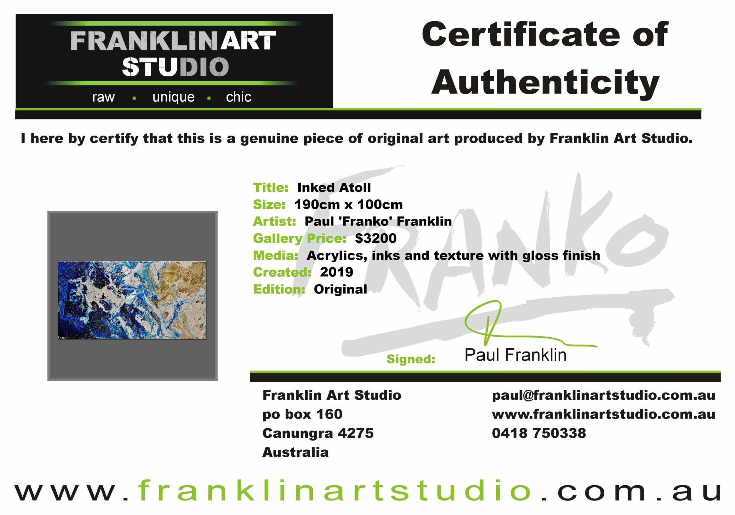 Inked Atoll 190cm x 100cm Cream Blue Textured Abstract Painting (SOLD)-Abstract-[Franko_Artist]-[The_Block]-[Dream_Homes]-[ideas]-[Grand_Designs]-[Art_Lover]-Franklin Art Studio