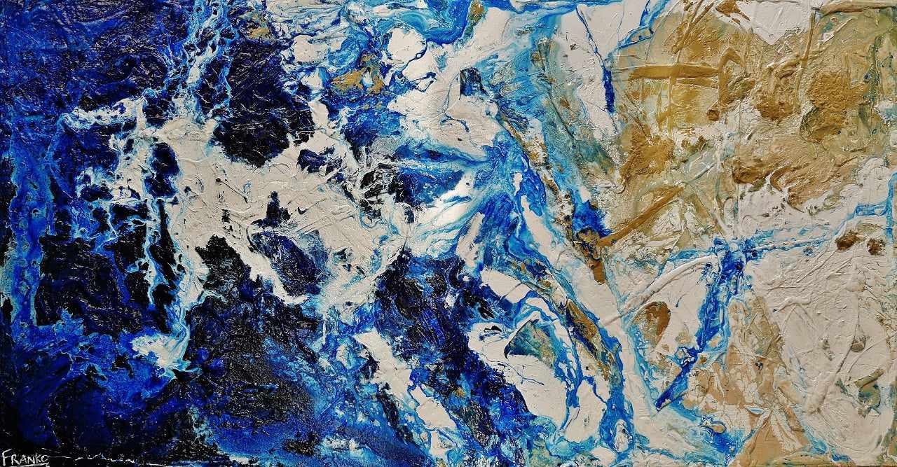 Inked Atoll 190cm x 100cm Cream Blue Textured Abstract Painting (SOLD)-Abstract-[Franko_Artist]-[Australian_artist]-[Gold_Coast]-[Brisbane]-[modern]-[contemporary]-[original]-[Large_artwork]-Franklin Art Studio