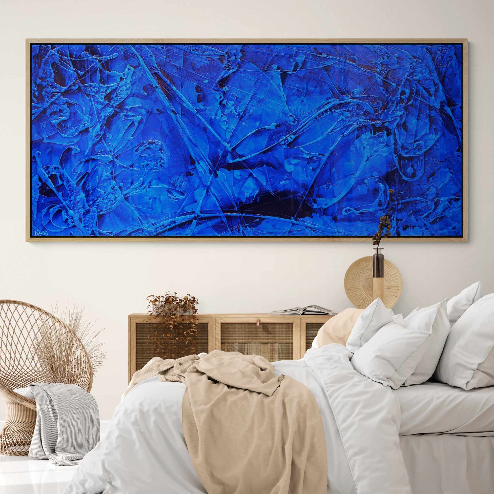 Inked Euphoria 270cm x 120cm Blue Ink Textured Abstract Painting (SOLD)-Abstract-[Franko_Artist]-[The_Block]-[Dream_Homes]-[ideas]-[Grand_Designs]-[Art_Lover]-Franklin Art Studio
