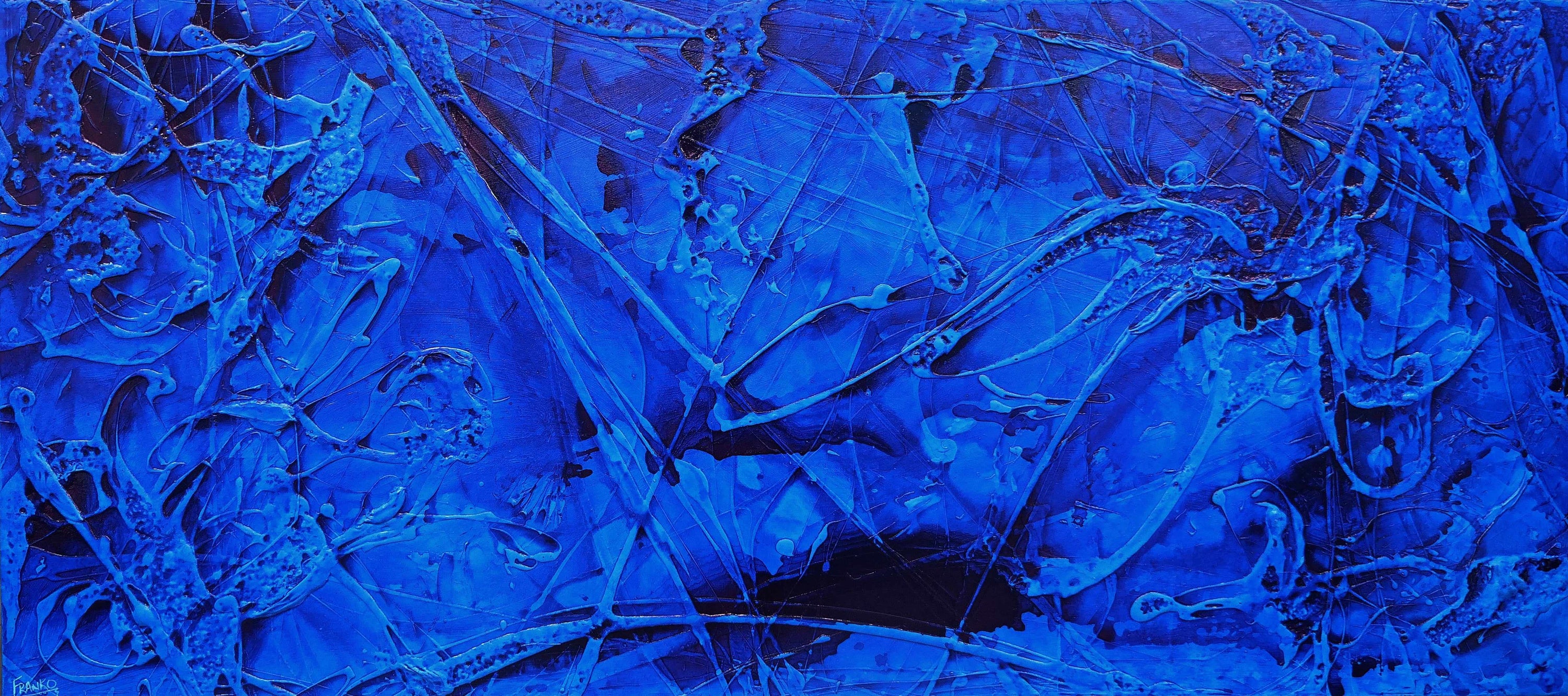 Inked Euphoria 270cm x 120cm Blue Ink Textured Abstract Painting (SOLD)-Abstract-[Franko_Artist]-[Australian_artist]-[Gold_Coast]-[Brisbane]-[modern]-[contemporary]-[original]-[Large_artwork]-Franklin Art Studio