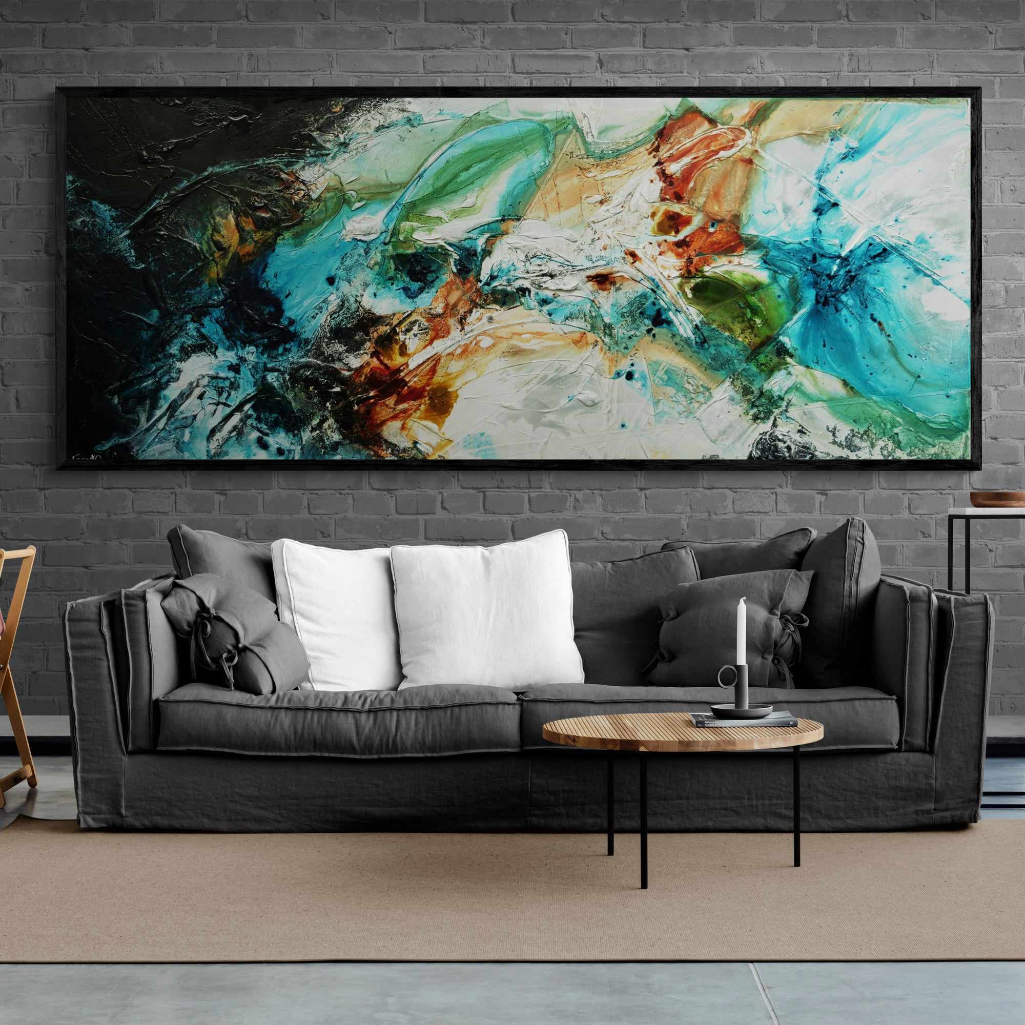 Iron and Oxide 240cm x 100cm Black White Teal Textured Abstract Painting (SOLD)-Abstract-[Franko_Artist]-[The_Block]-[Dream_Homes]-[ideas]- [Grand_Designs]-Franklin Art Studio