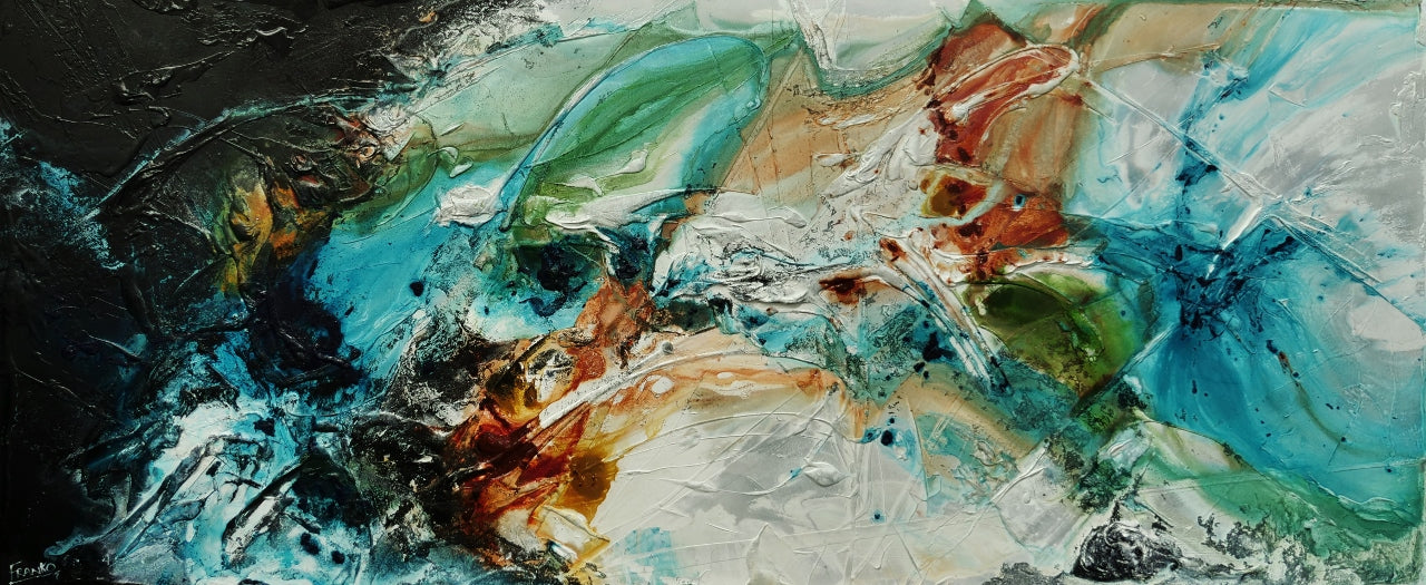 Iron and Oxide 240cm x 100cm Black White Teal Textured Abstract Painting (SOLD)-Abstract-[Franko_Artist]-[Australian_artist]-[Gold_Coast]-[Brisbane]-[modern]-[contemporary]-[original]-[Large_artwork]-Franklin Art Studio