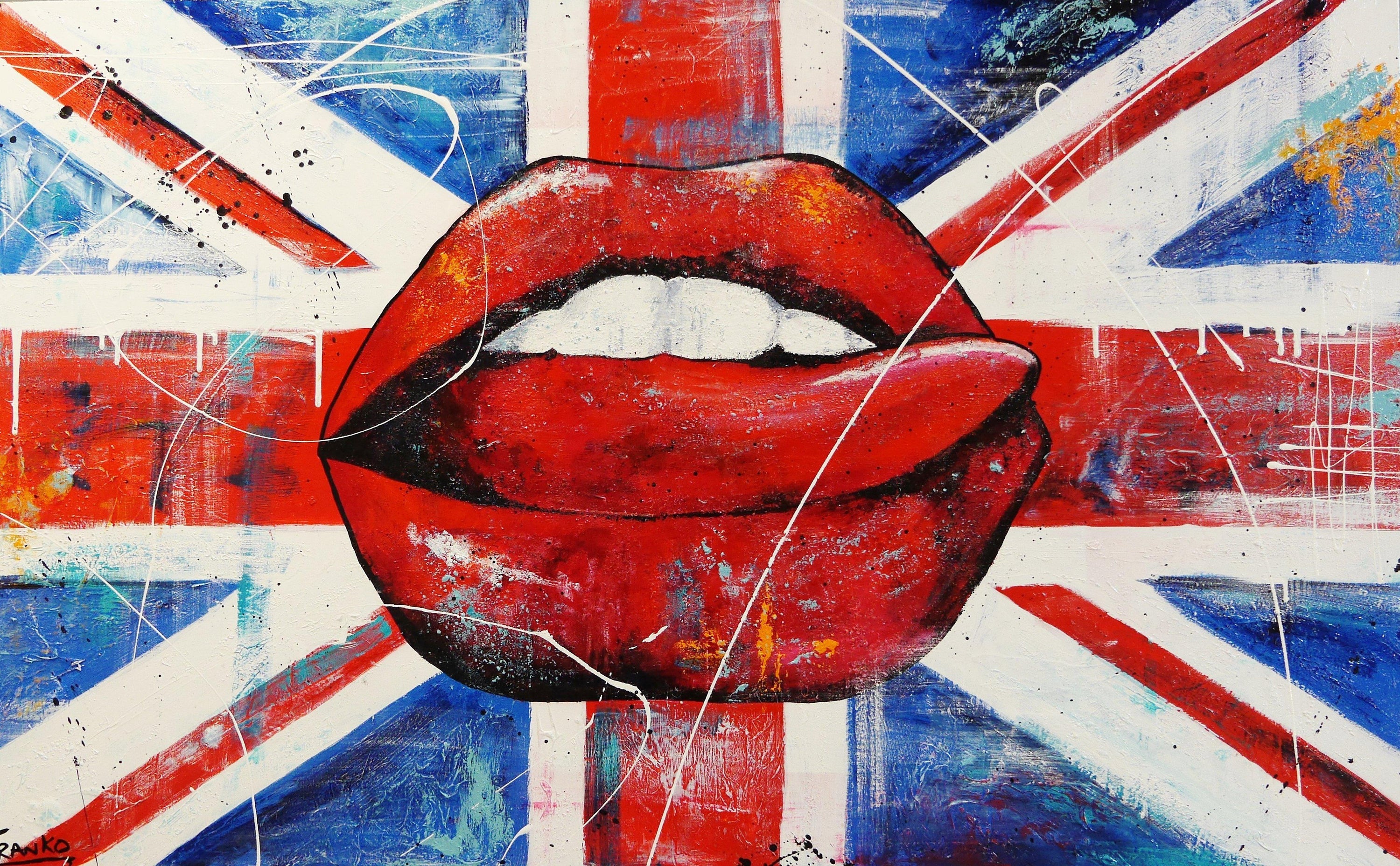 It's A British Thing 160cm x 100cm British Lips Pop Art Painting (SOLD)-urban pop-[Franko_Artist]-[Australian_artist]-[Gold_Coast]-[Brisbane]-[modern]-[contemporary]-[original]-[Large_artwork]-Franklin Art Studio