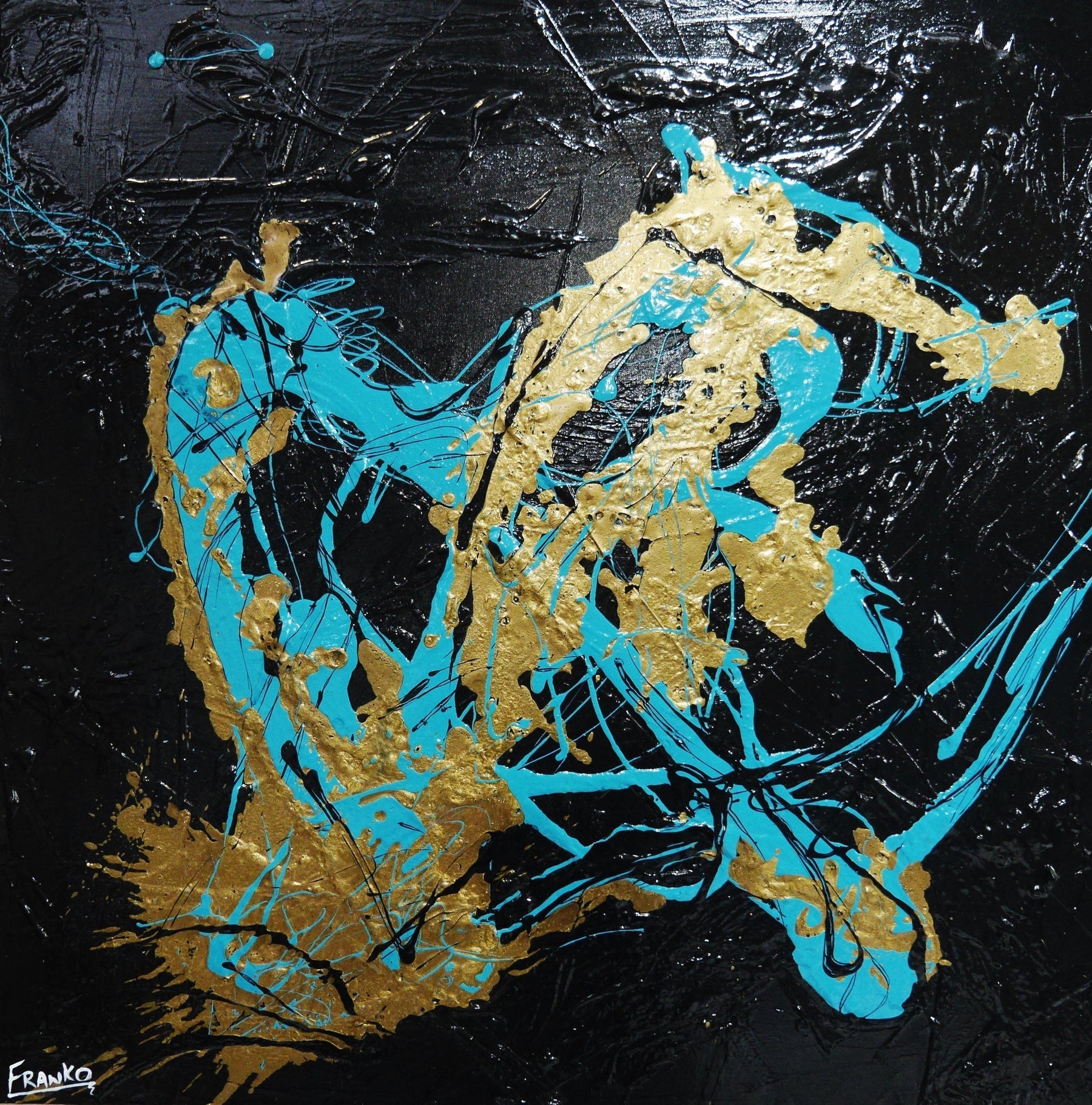 Jade Breath 100cm x 100cm Jade Black Gold Textured Abstract Painting (SOLD)-Abstract-[Franko_Artist]-[Australian_artist]-[Gold_Coast]-[Brisbane]-[modern]-[contemporary]-[original]-[Large_artwork]-Franklin Art Studio