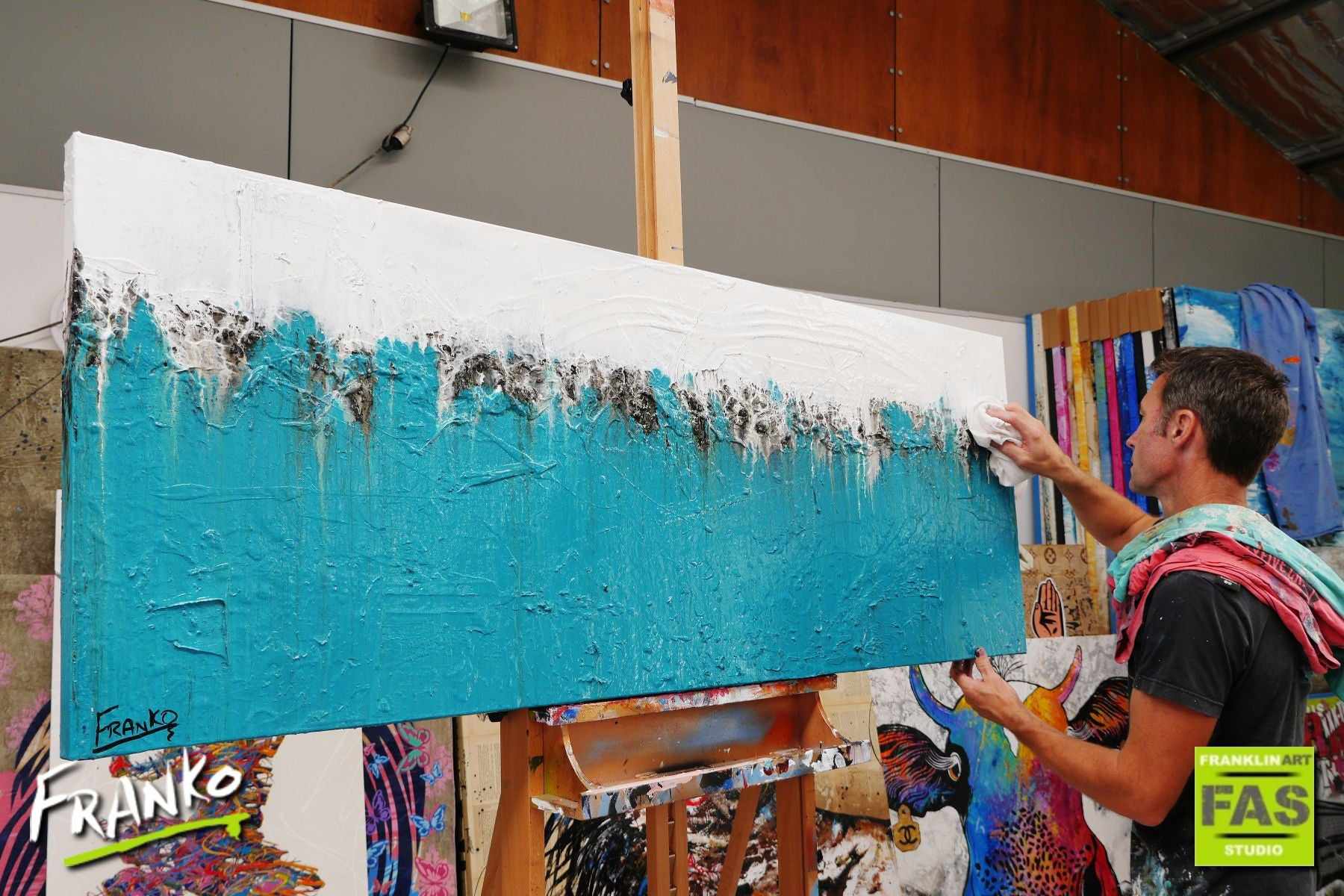 Jade Class 160cm x 60cm Jade White Abstract Painting (SOLD)-Abstract-[Franko_Artist]-[The_Block]-[Dream_Homes]-[ideas]- [Grand_Designs]-Franklin Art Studio