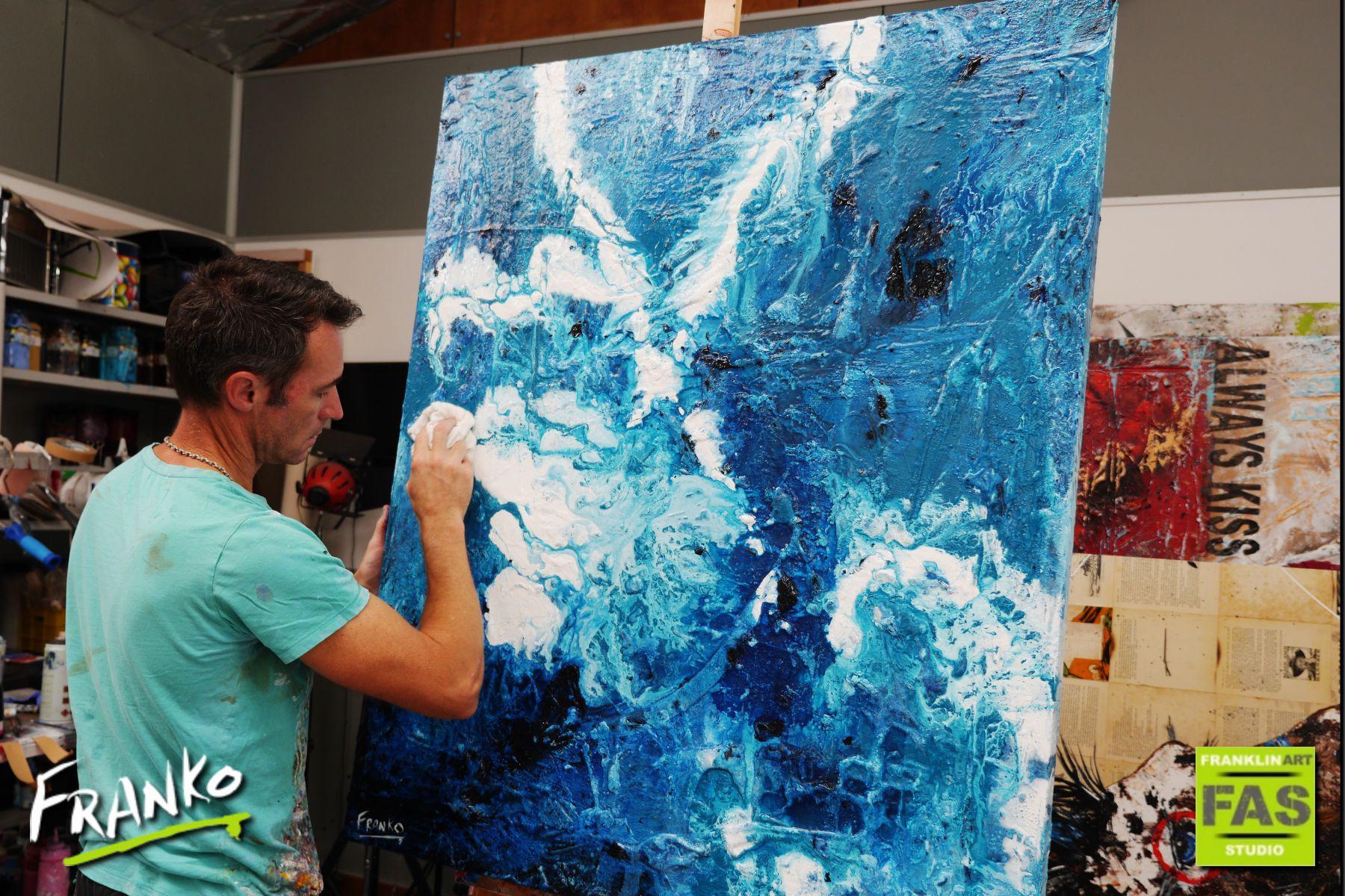 Jaded Blue 120cm x 100cm Blue White Abstract Painting (SOLD)-Abstract-[Franko_Artist]-[The_Block]-[Dream_Homes]-[ideas]- [Grand_Designs]-Franklin Art Studio