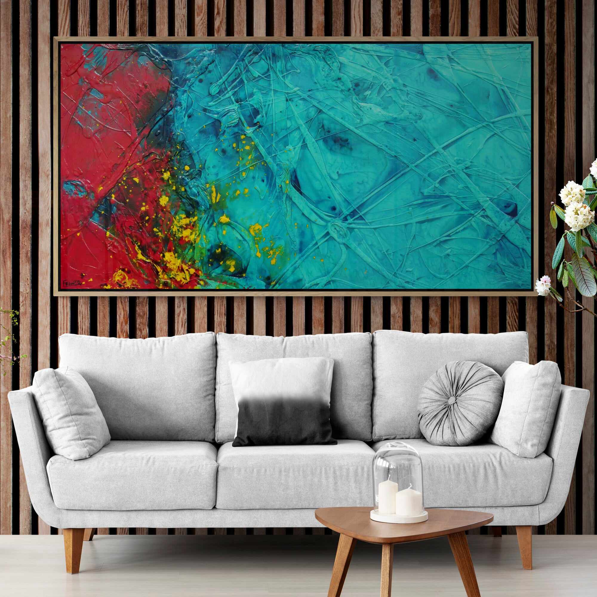 Jaded Red Dragon 190cm x 100cm Jade Red Textured Abstract Painting (SOLD)-Abstract-[Franko_Artist]-[The_Block]-[Dream_Homes]-[ideas]- [Grand_Designs]-Franklin Art Studio