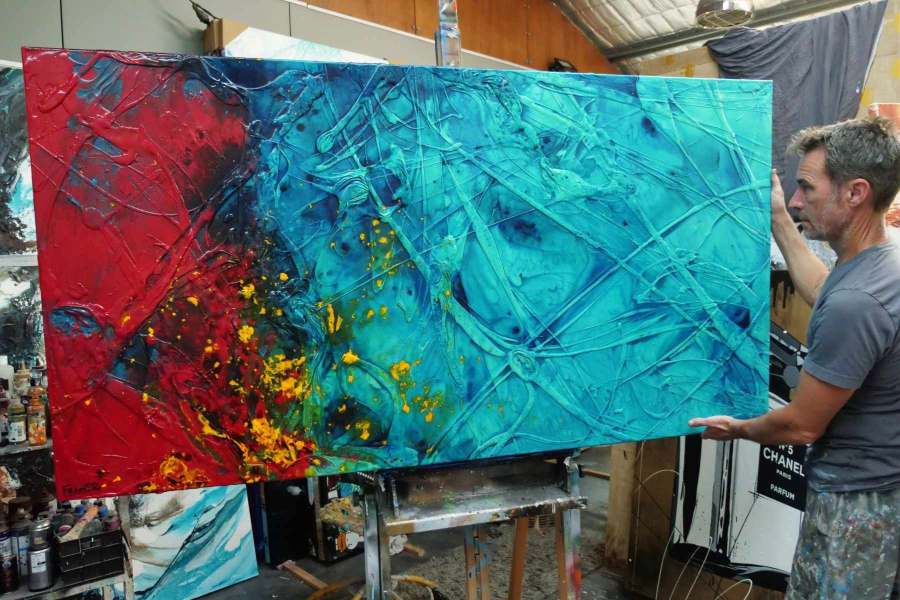 Jaded Red Dragon 190cm x 100cm Jade Red Textured Abstract Painting (SOLD)-Abstract-[Franko_Artist]-[The_Block]-[Dream_Homes]-[ideas]-[Grand_Designs]-[Art_Lover]-Franklin Art Studio