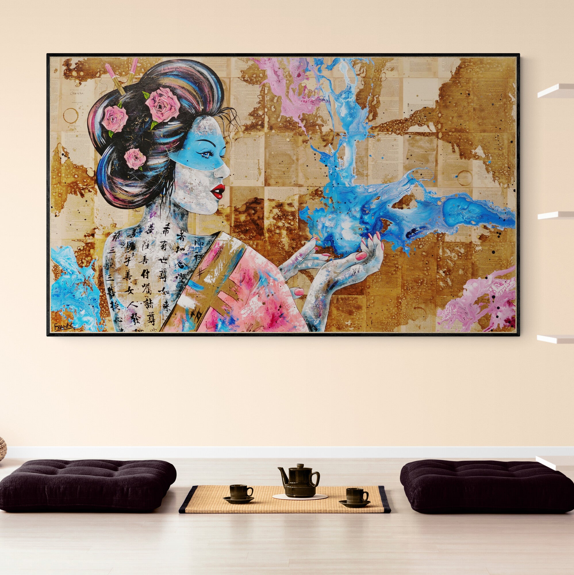 Hanabira "Petal" 200cm x 120cm Geisha Abstract Realism Book Club Painting (SOLD)-book club-[Franko_Artist]-[The_Block]-[Dream_Homes]-[ideas]-[Grand_Designs]-[Art_Lover]-Franklin Art Studio