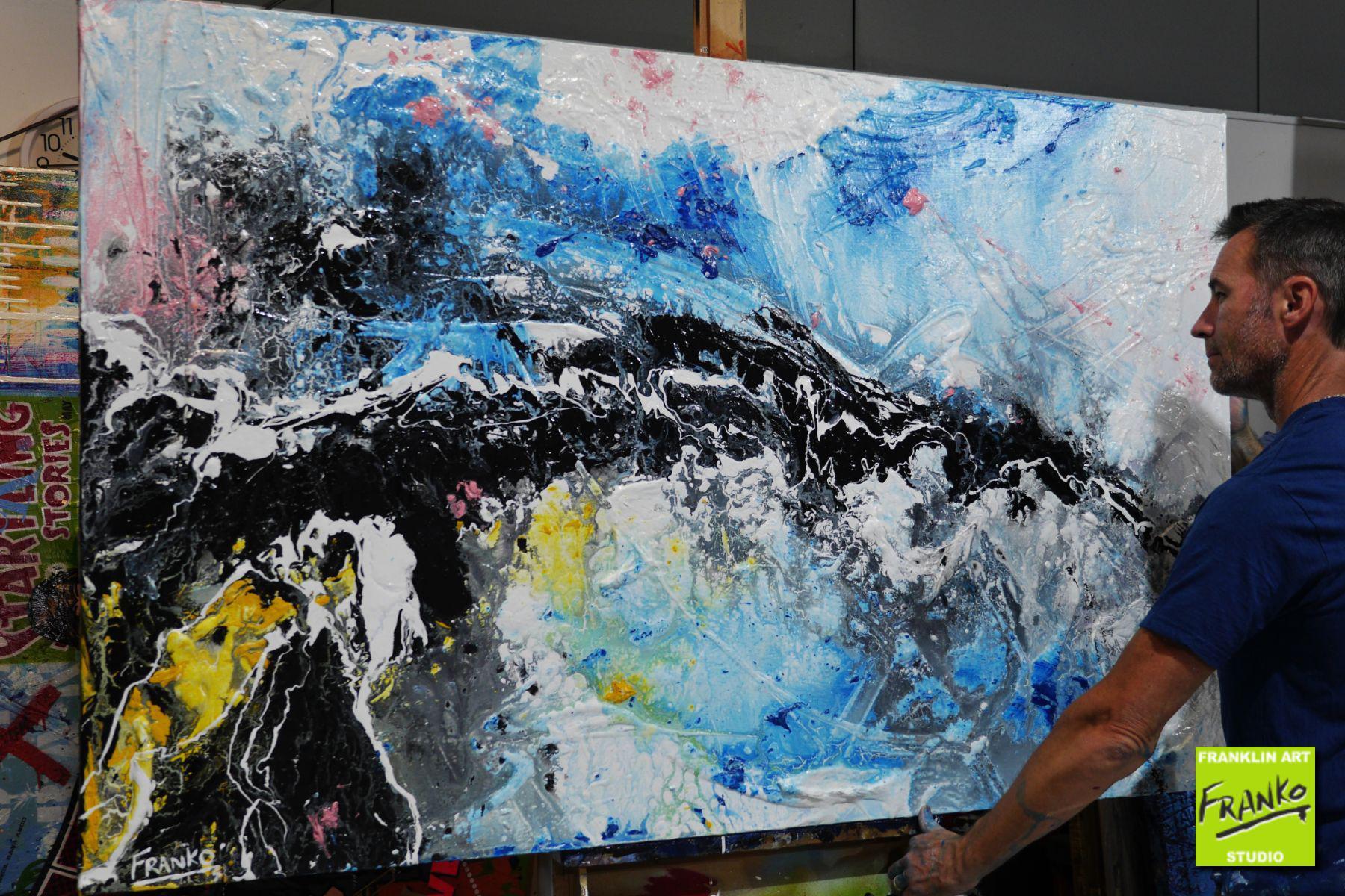 Jelly Dynamite 160cm x 100cm White Blue Black Textured Abstract Painting (SOLD)-Abstract-[Franko_Artist]-[The_Block]-[Dream_Homes]-[ideas]- [Grand_Designs]-Franklin Art Studio