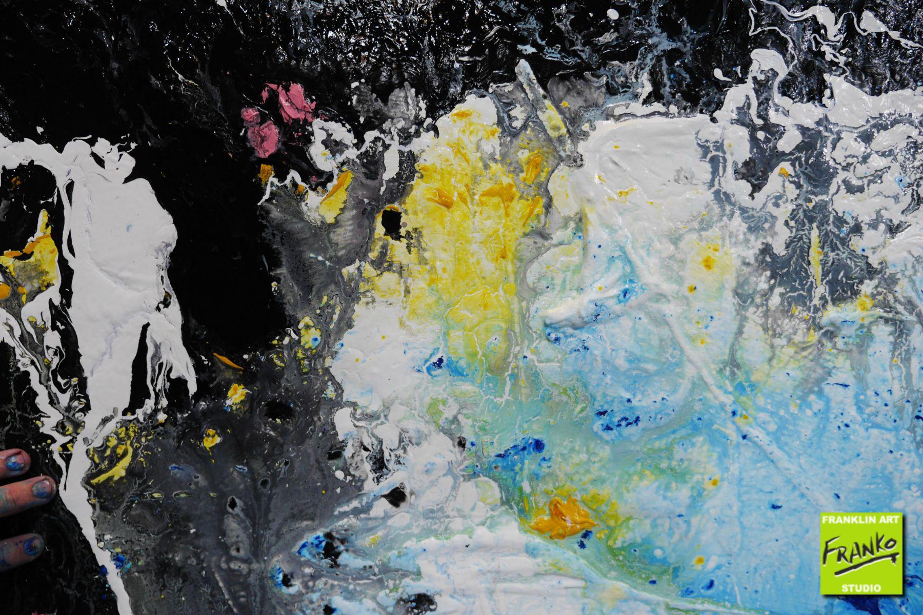 Jelly Dynamite 160cm x 100cm White Blue Black Textured Abstract Painting (SOLD)