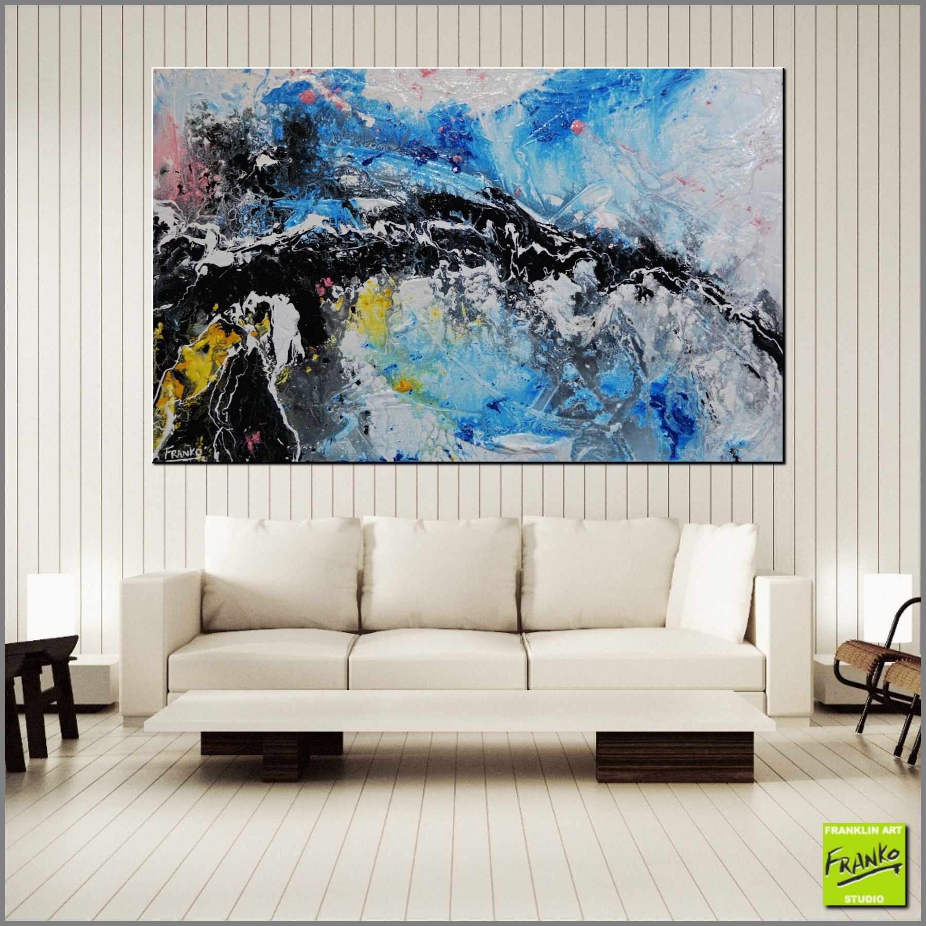 Jelly Dynamite 160cm x 100cm White Blue Black Textured Abstract Painting (SOLD)-Abstract-[Franko_Artist]-[Australian_artist]-[Gold_Coast]-[Brisbane]-[modern]-[contemporary]-[original]-[Large_artwork]-[The_Block]-[Dream_Homes]-[ideas]-[Grand_Designs]-[Art_Lover]-Franklin Art Studio