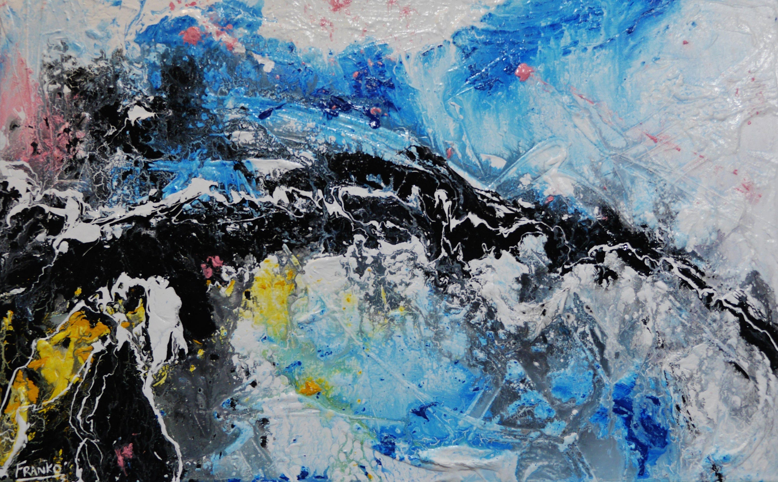 Jelly Dynamite 160cm x 100cm White Blue Black Textured Abstract Painting (SOLD)-Abstract-[Franko_Artist]-[Australian_artist]-[Gold_Coast]-[Brisbane]-[modern]-[contemporary]-[original]-[Large_artwork]-Franklin Art Studio