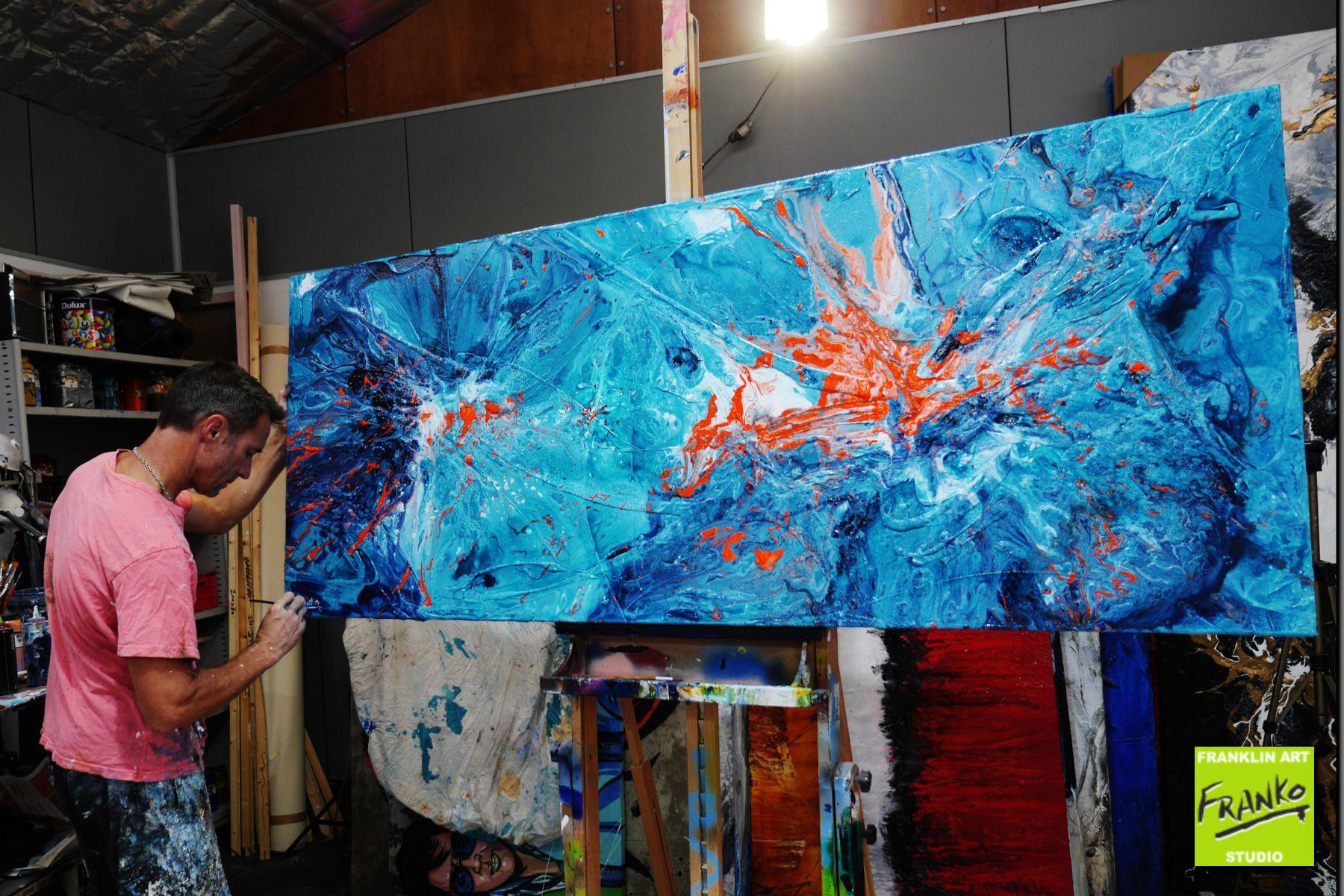 Jelly and Candy 200cm x 80cm Blue Orange Textured Abstract Painting (SOLD)-Abstract-[Franko_Artist]-[The_Block]-[Dream_Homes]-[ideas]- [Grand_Designs]-Franklin Art Studio