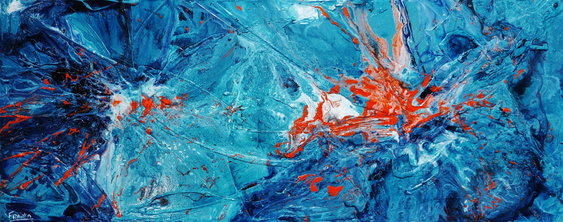 Jelly and Candy 200cm x 80cm Blue Orange Textured Abstract Painting (SOLD)-Abstract-[Franko_Artist]-[Australian_artist]-[Gold_Coast]-[Brisbane]-[modern]-[contemporary]-[original]-[Large_artwork]-Franklin Art Studio