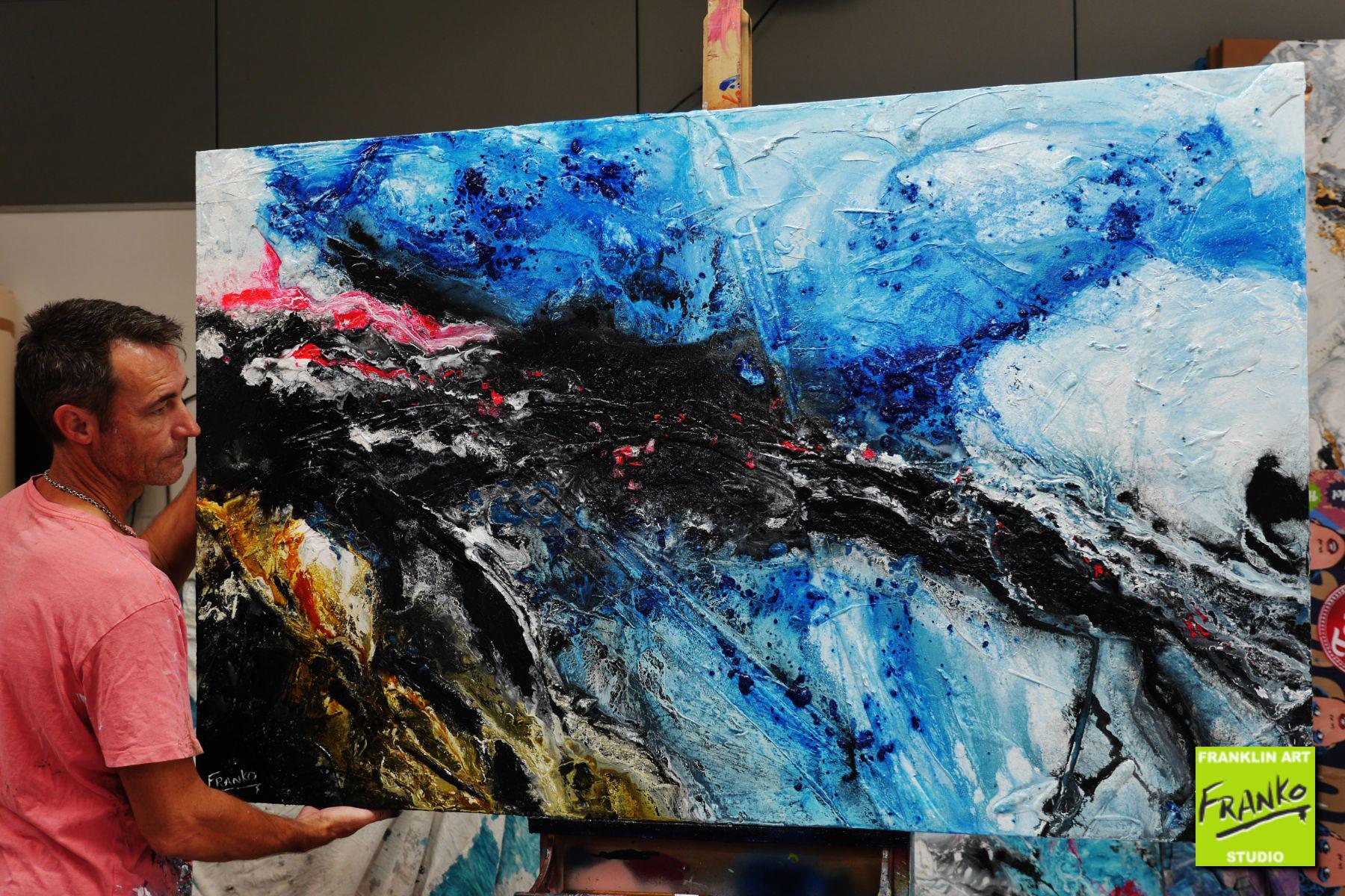 Jellyfish Candy 160cm x 100cm Blue, Yellow, Pink, Black Textured Abstract Painting (SOLD)-Abstract-[Franko_Artist]-[The_Block]-[Dream_Homes]-[ideas]- [Grand_Designs]-Franklin Art Studio
