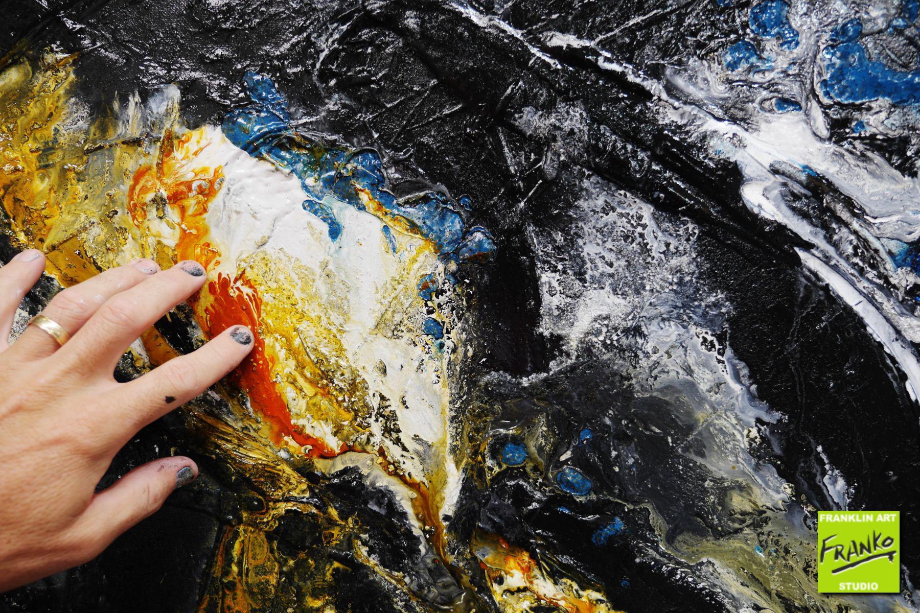 Jellyfish Candy 160cm x 100cm Blue, Yellow, Pink, Black Textured Abstract Painting (SOLD)-Abstract-[Franko]-[Artist]-[Australia]-[Painting]-Franklin Art Studio
