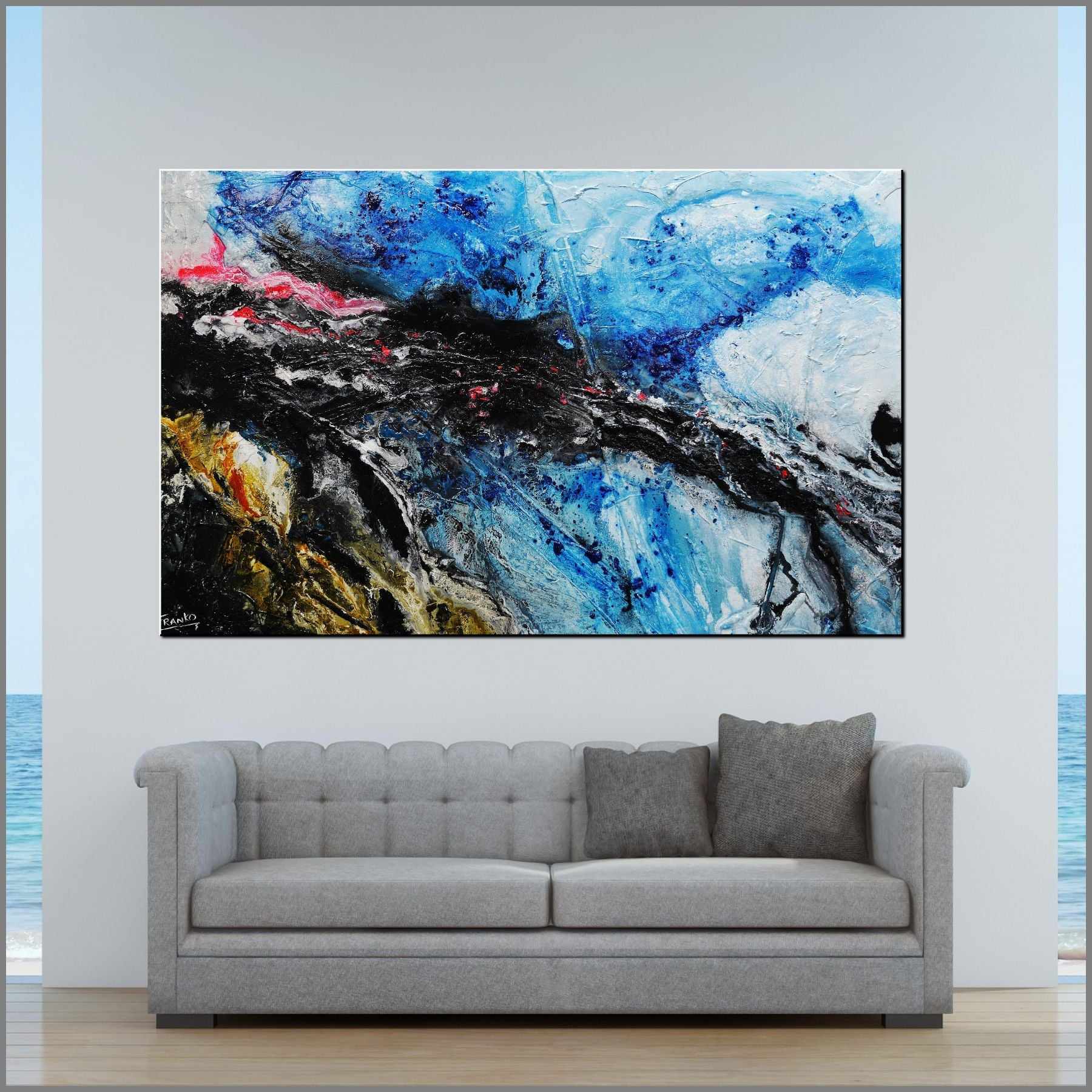 Jellyfish Candy 160cm x 100cm Blue, Yellow, Pink, Black Textured Abstract Painting (SOLD)-Abstract-[Franko_Artist]-[Australian_artist]-[Gold_Coast]-[Brisbane]-[modern]-[contemporary]-[original]-[Large_artwork]-[The_Block]-[Dream_Homes]-[ideas]-[Grand_Designs]-[Art_Lover]-Franklin Art Studio